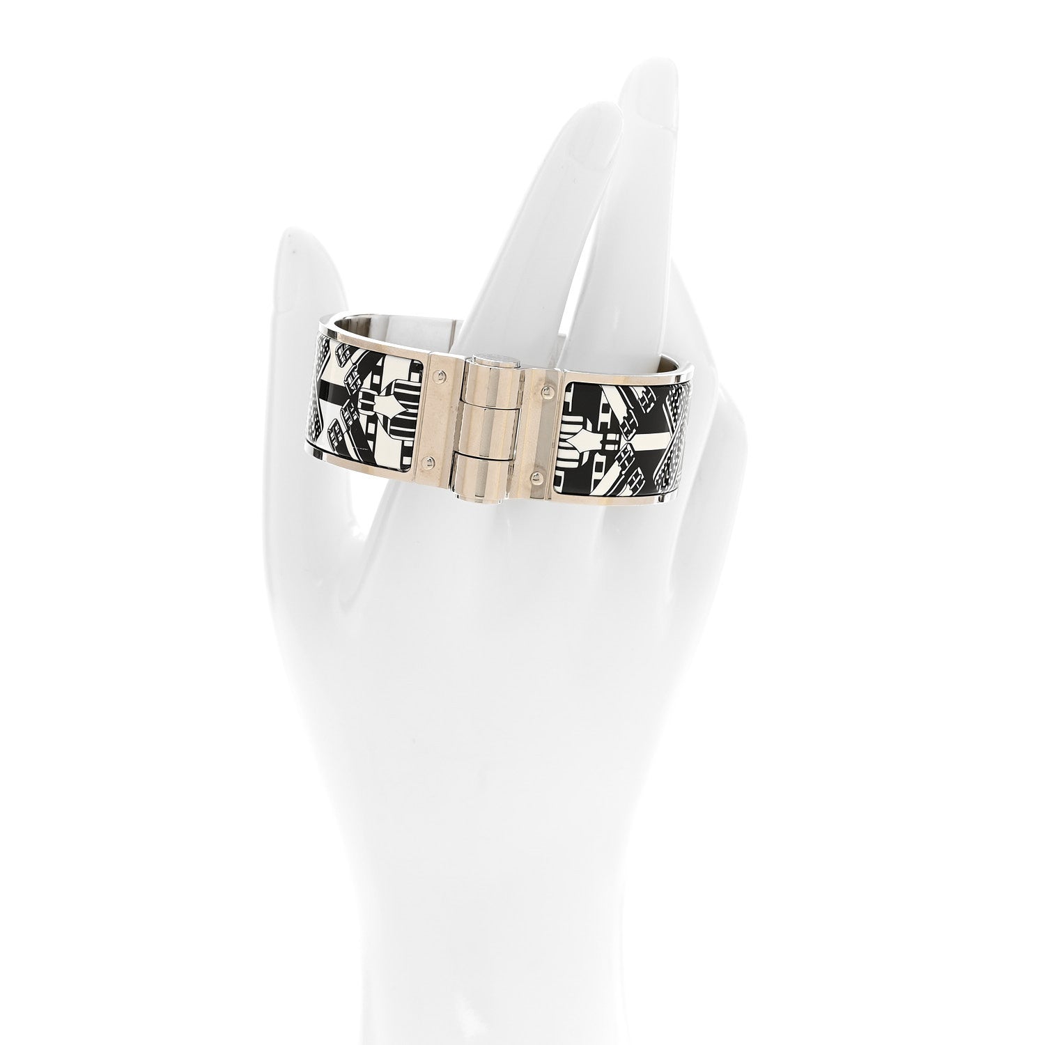 Enamel Printed Wide Charniere Sangles En ZigZag Hinged Bracelet S Positif Negatif