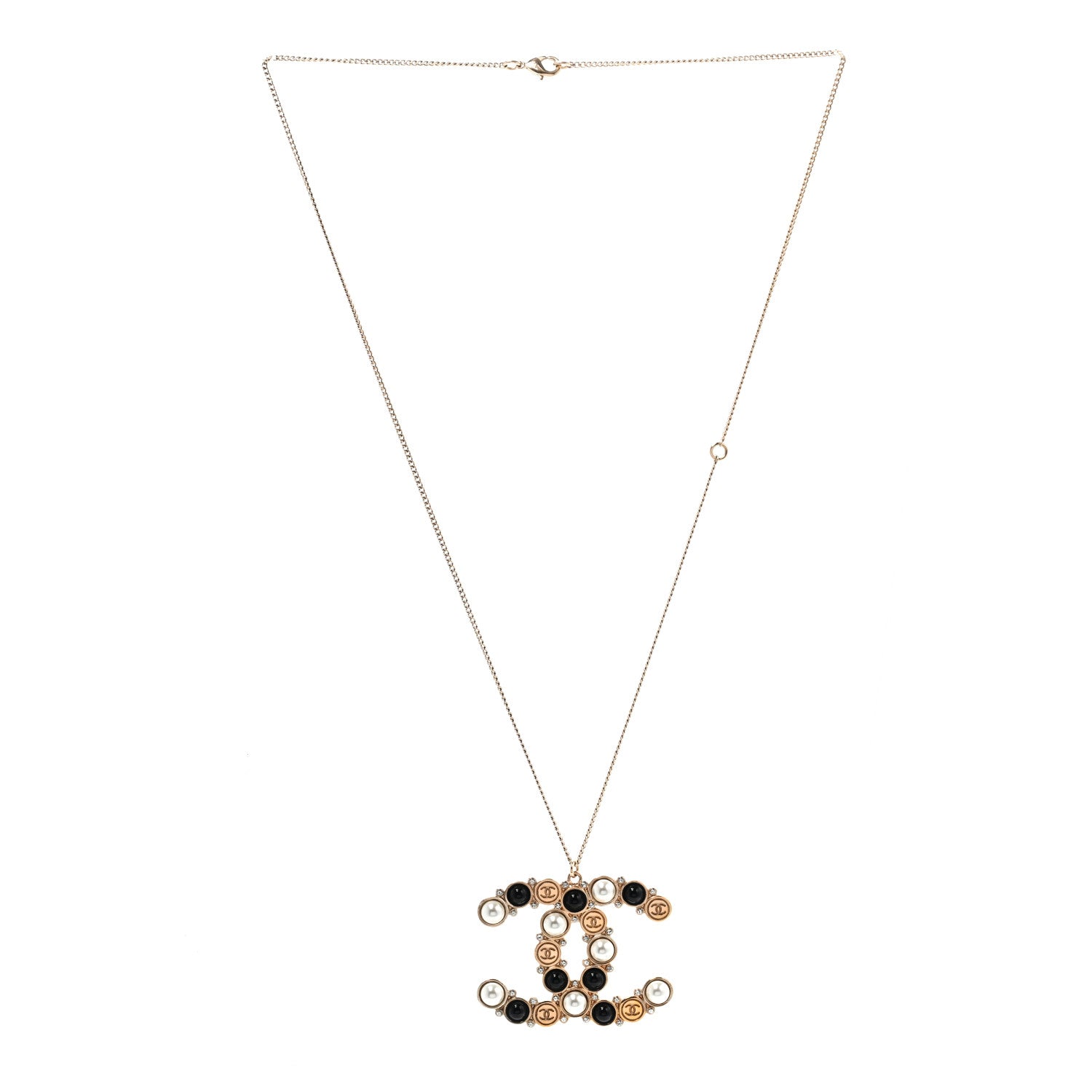 Crystal Pearl CC Chain Necklace Gold Black