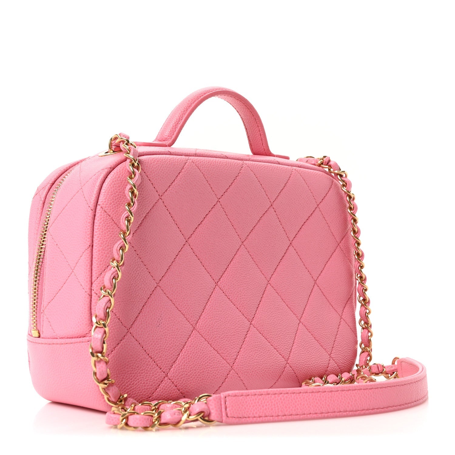 Caviar Quilted Small Top Handle Vanity Case Pink