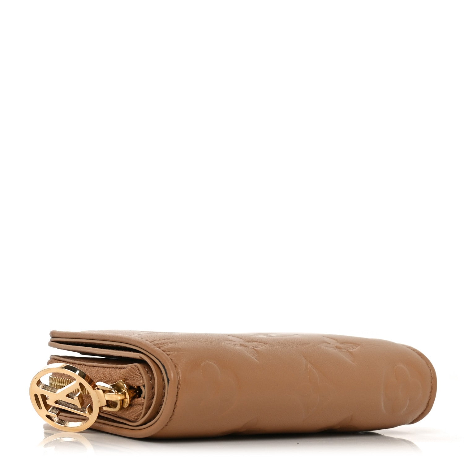 Lambskin Embossed Monogram Lou Coussin Wallet Camel