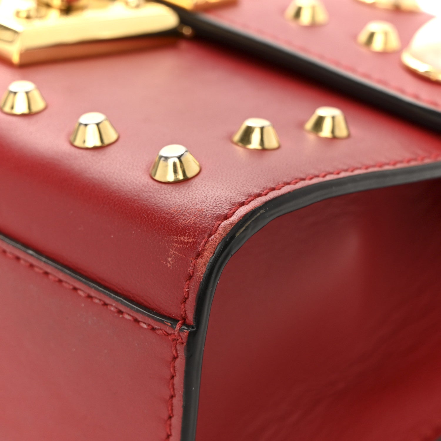 Calfskin Studded Small Padlock Shoulder Bag Hibiscus Red