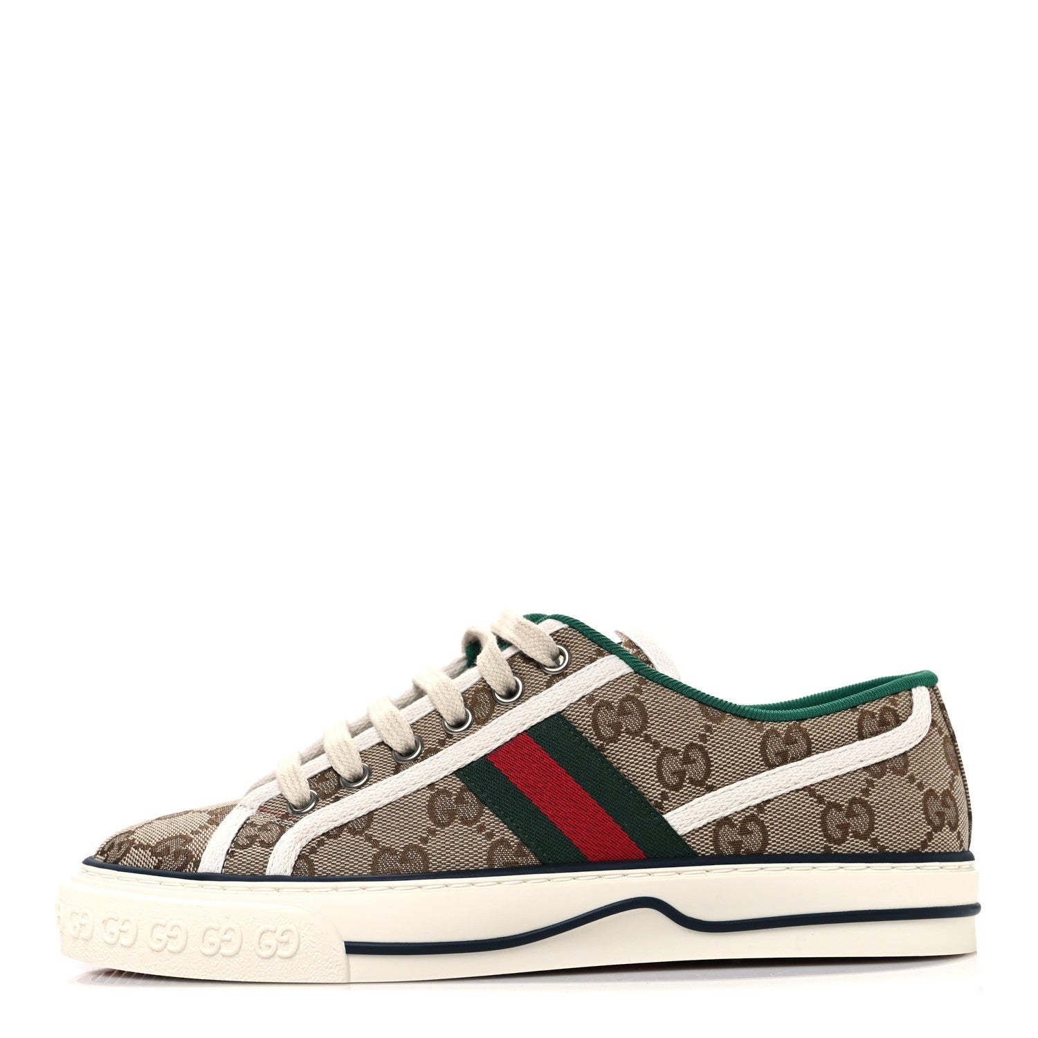 GG Monogram Web Womens 1977 Tennis Sneakers 37 Beige Ebony Mystic White
