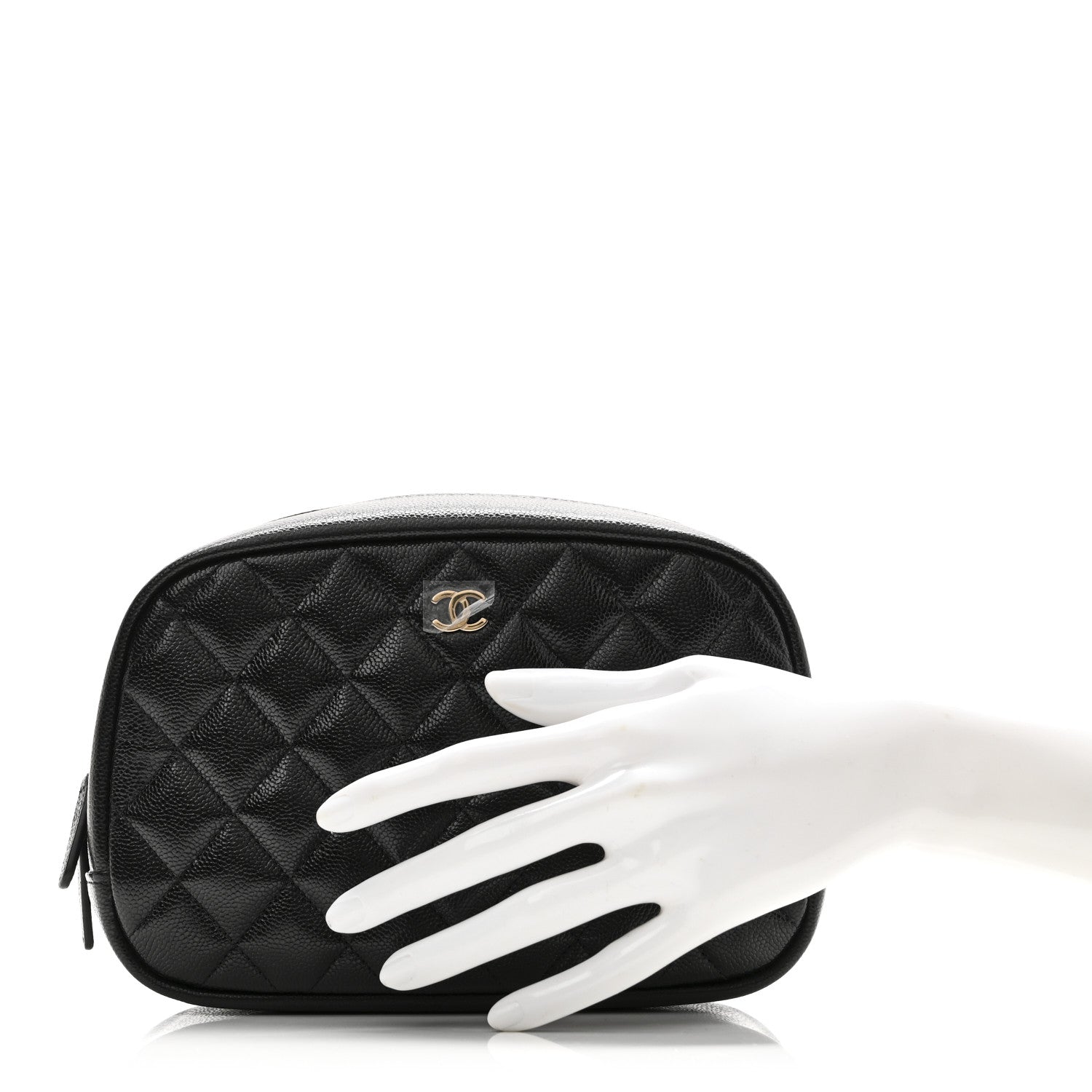 Caviar Quilted Medium Curvy Pouch Cosmetic Case Black