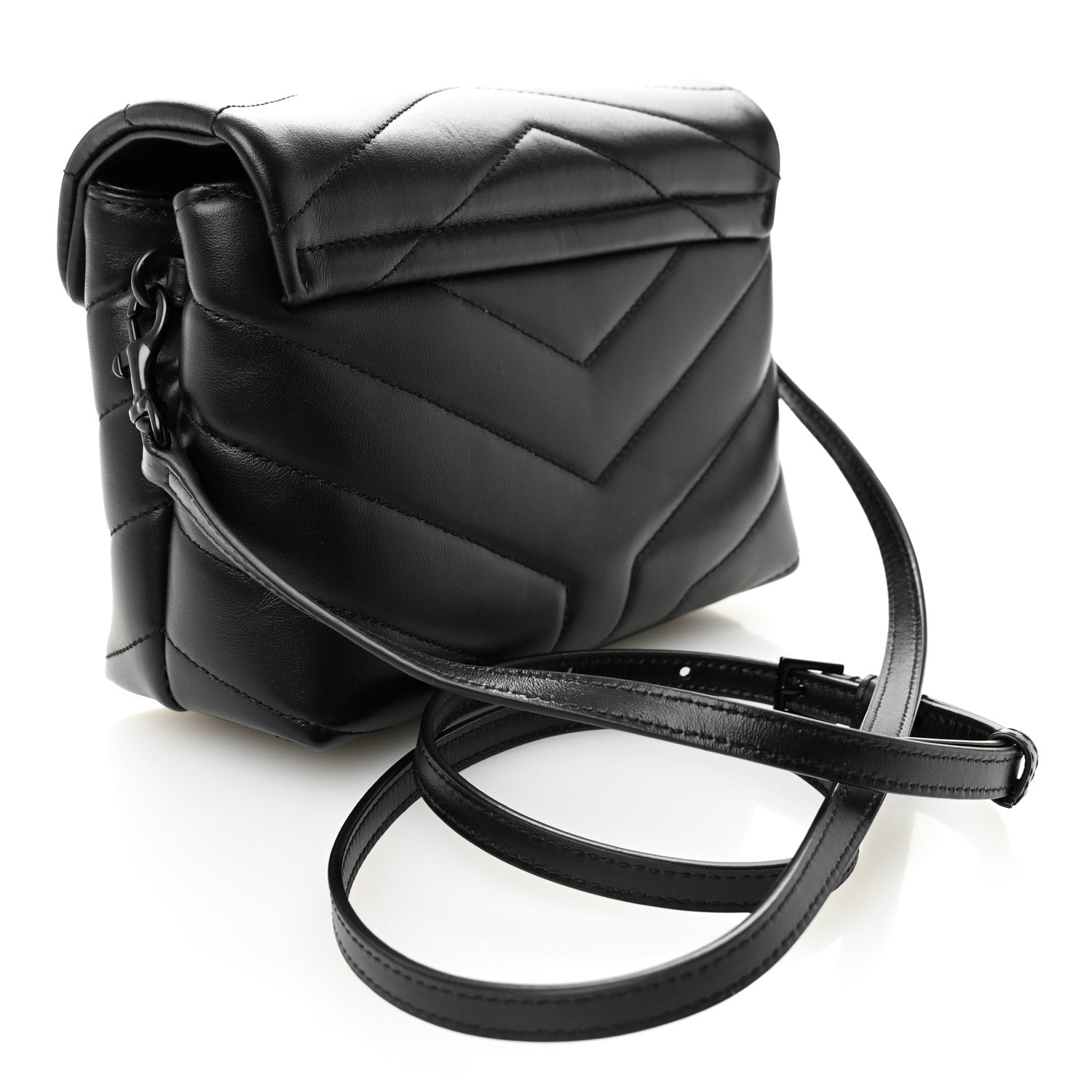 Calfskin Y Quilted Monogram Monochrome Toy Loulou Crossbody Bag Black
