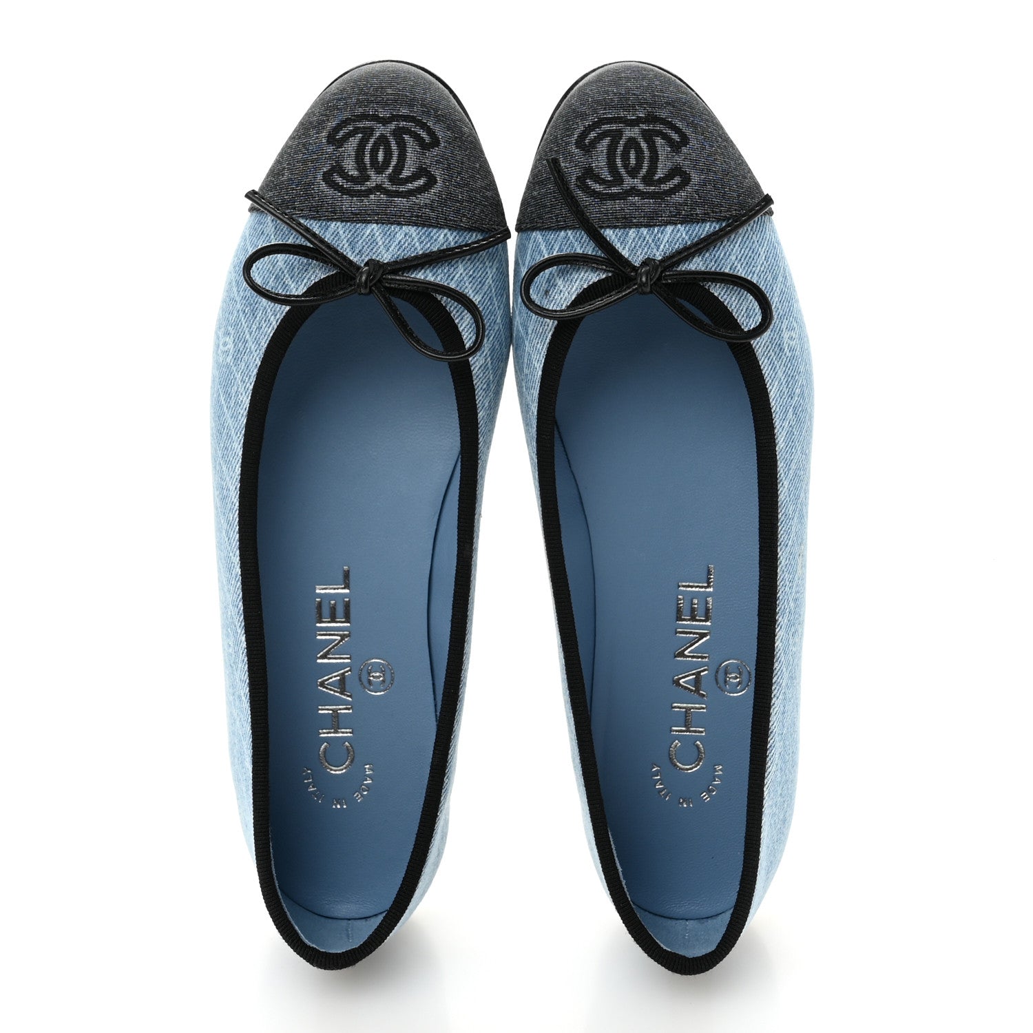 Denim Printed Quilt CC Cap Toe Ballerina Flats 35 Light Blue Dark Grey