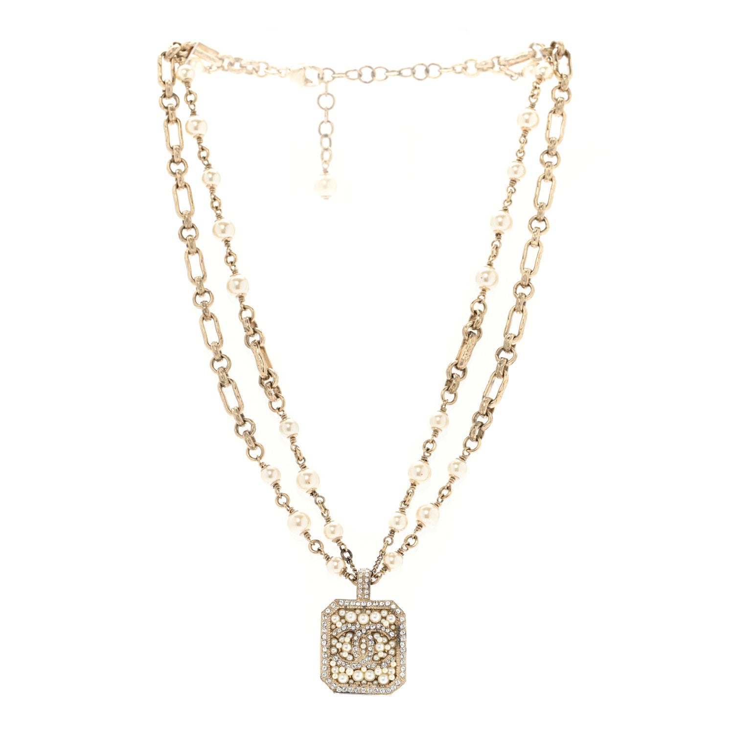 Pearl Crystal CC Double Strand Necklace Gold