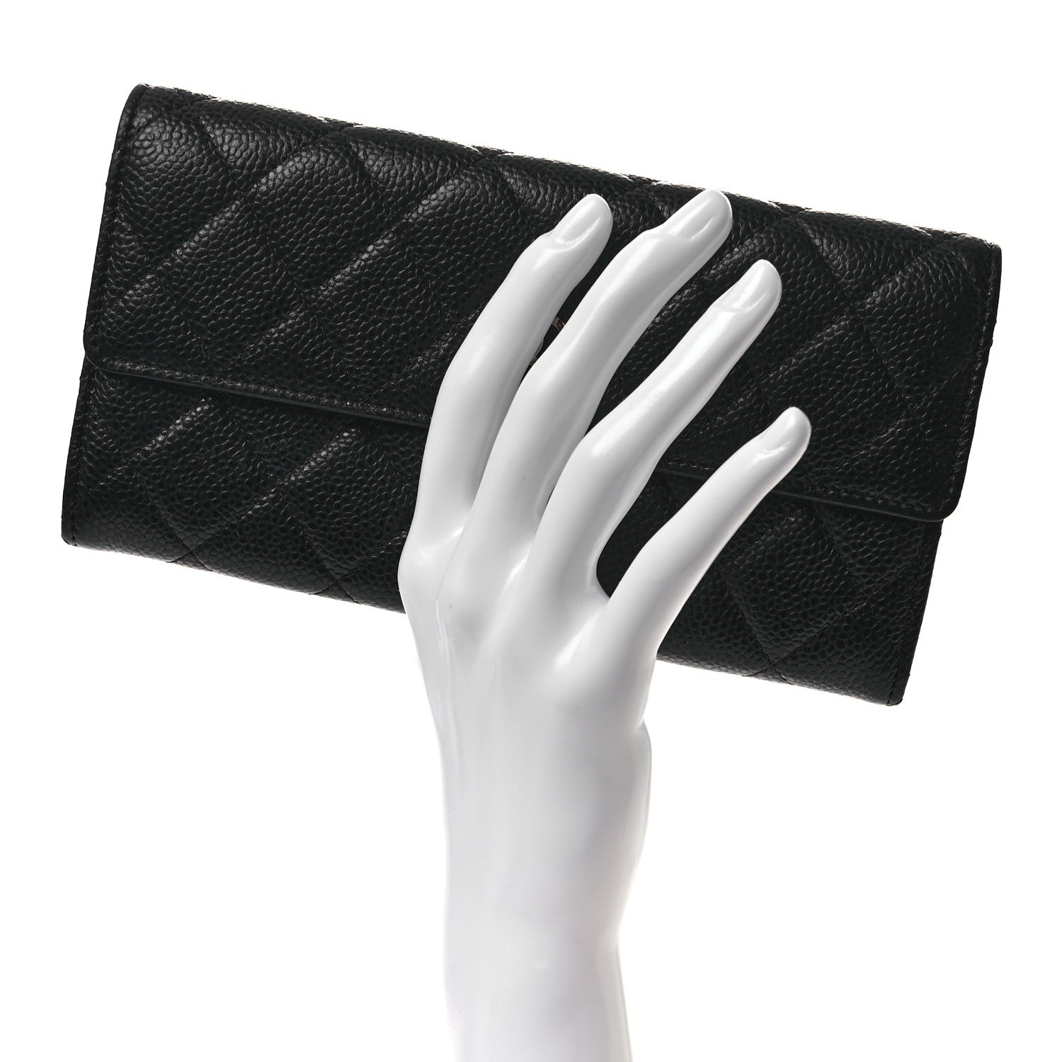 Caviar Quilted Large Gusset Flap Wallet Black