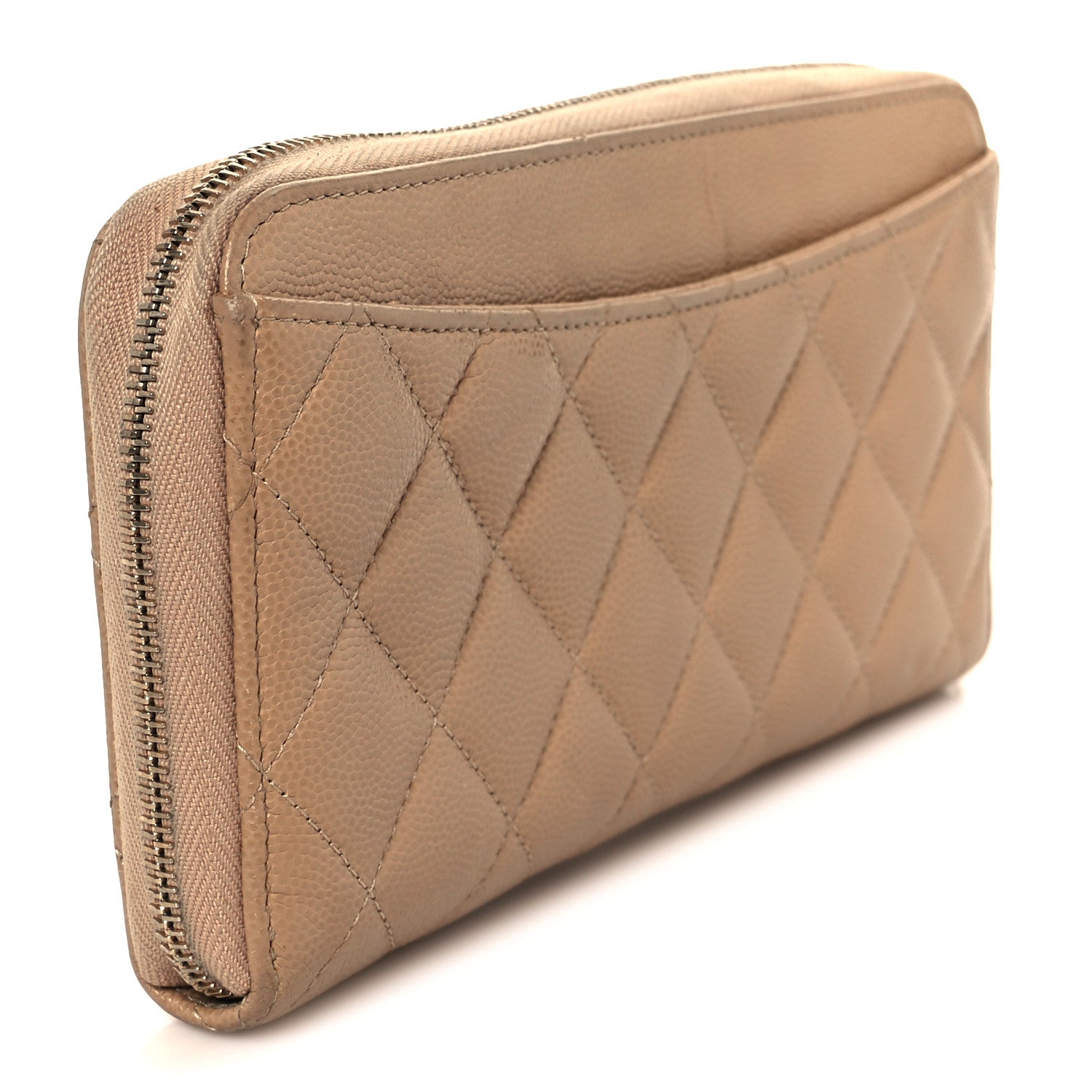 Caviar Quilted Large Gusset Zip Around Wallet Beige Clair