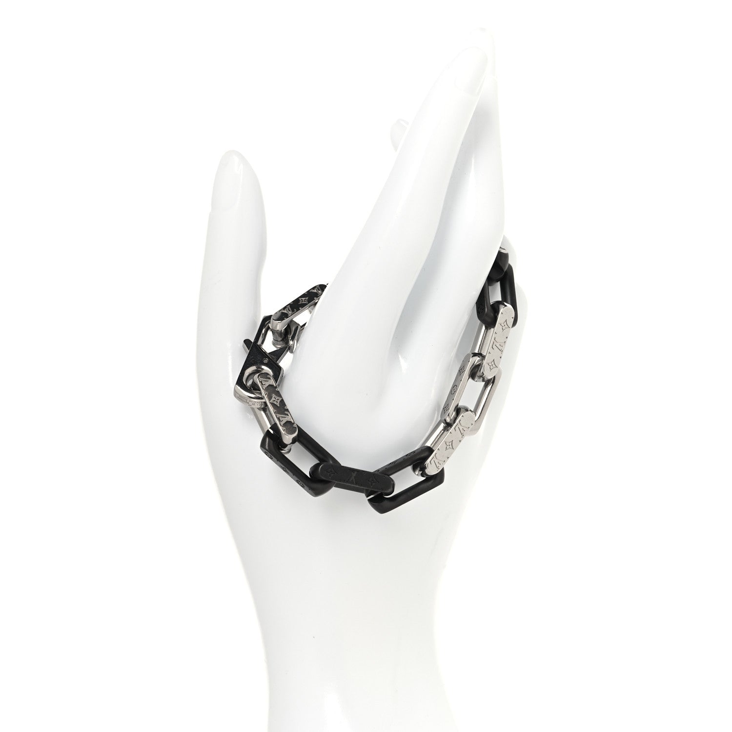 Metal Monogram Chain Bracelet Silver Black