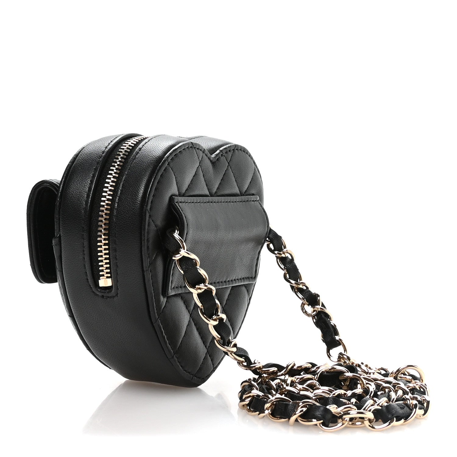 Lambskin Quilted CC In Love Heart Waist Belt Bag With Chain Black