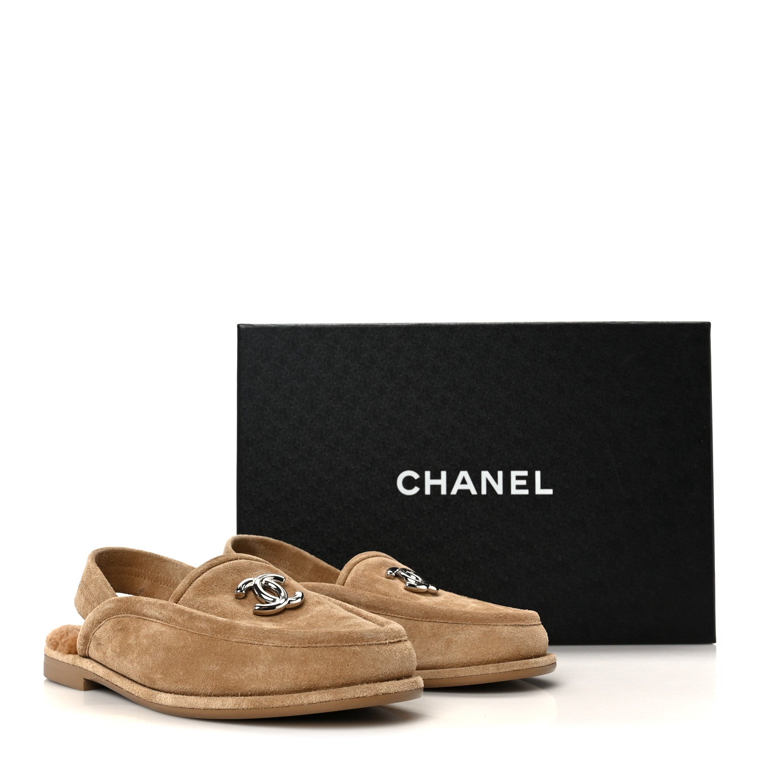 Suede Calfskin CC Slingback Loafers 35 Dark Beige