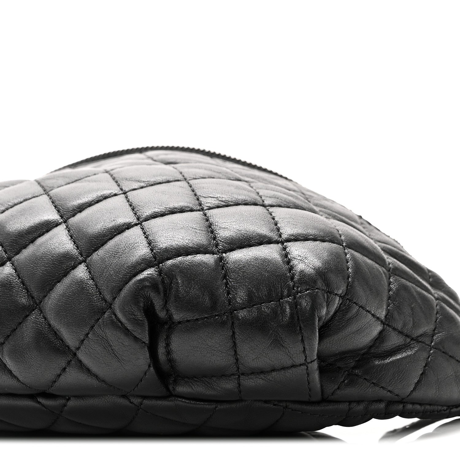 Lambskin Quilted Banane Waist Bag Fanny Pack Black