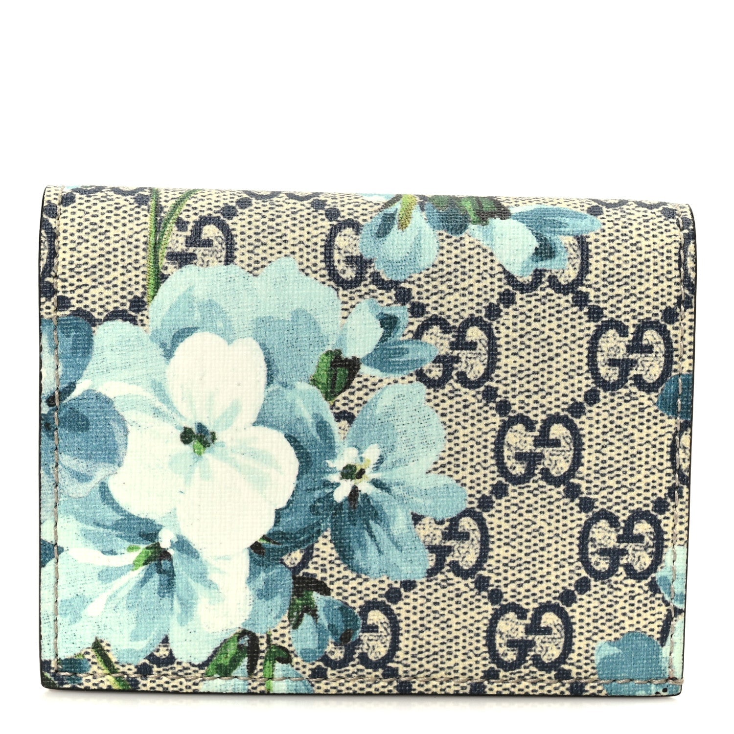 GG Supreme Monogram Blooms Card Case Beige Blue Navy Hibiscus Red