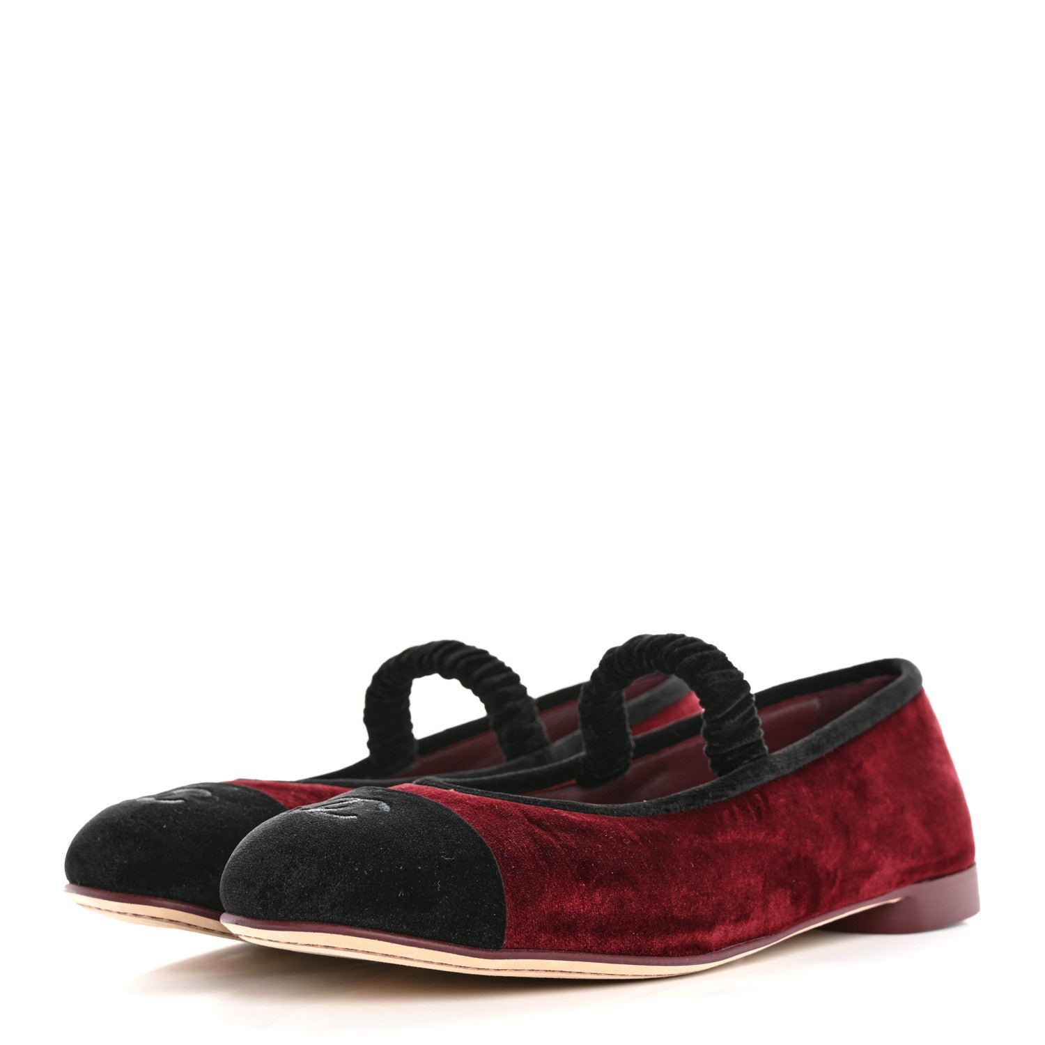 Velvet Mary Jane Flats 38 Burgundy Black