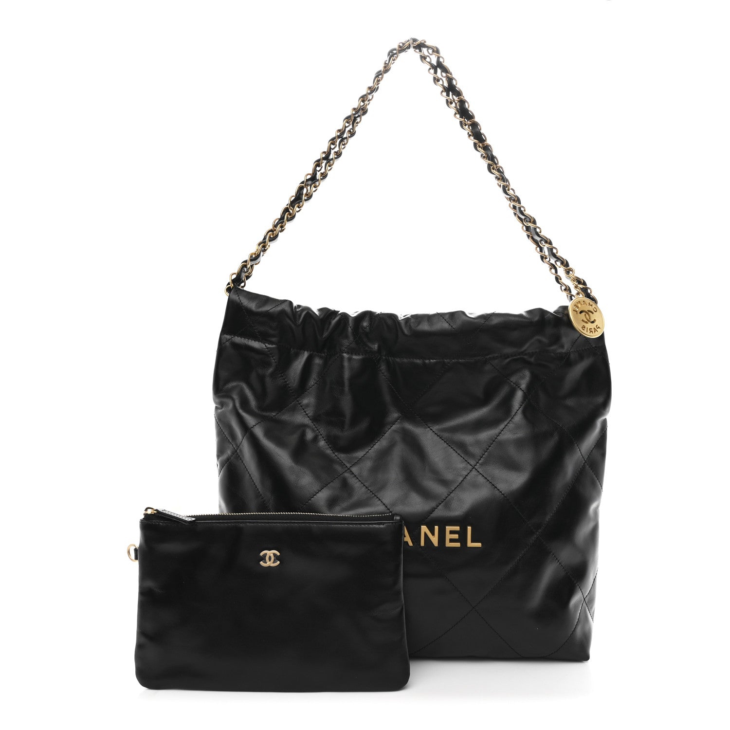 Shiny Calfskin Quilted Small Chanel 22 Black