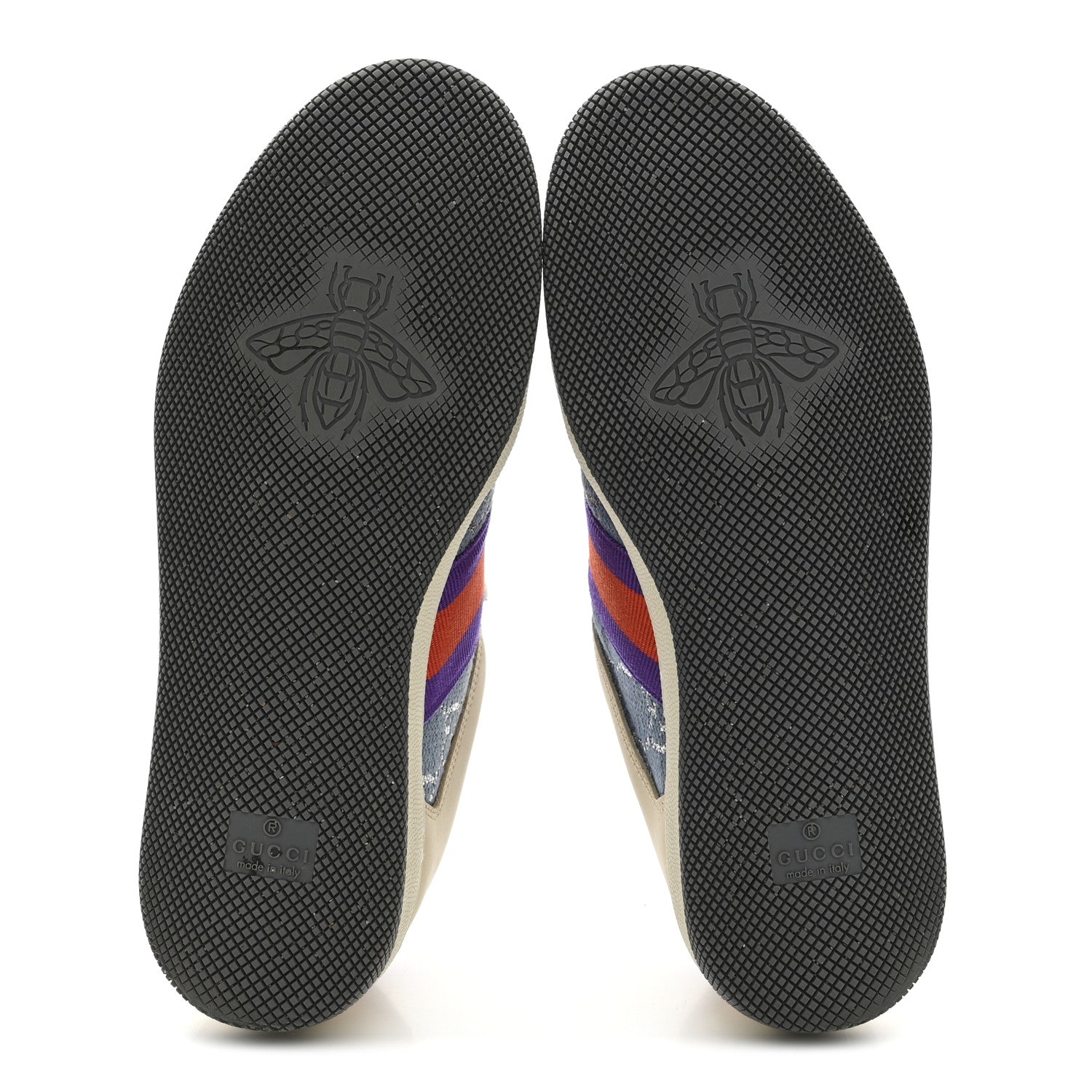 Calfskin Lame GG Monogram Web Womens Screener Sneakers 37.5 Blue Silver Dusty Milk Shine Purple