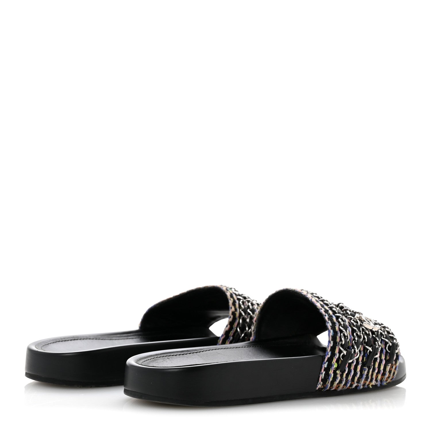 Satin Canvas Chain Slides Sandals Flats 37.5 Marine