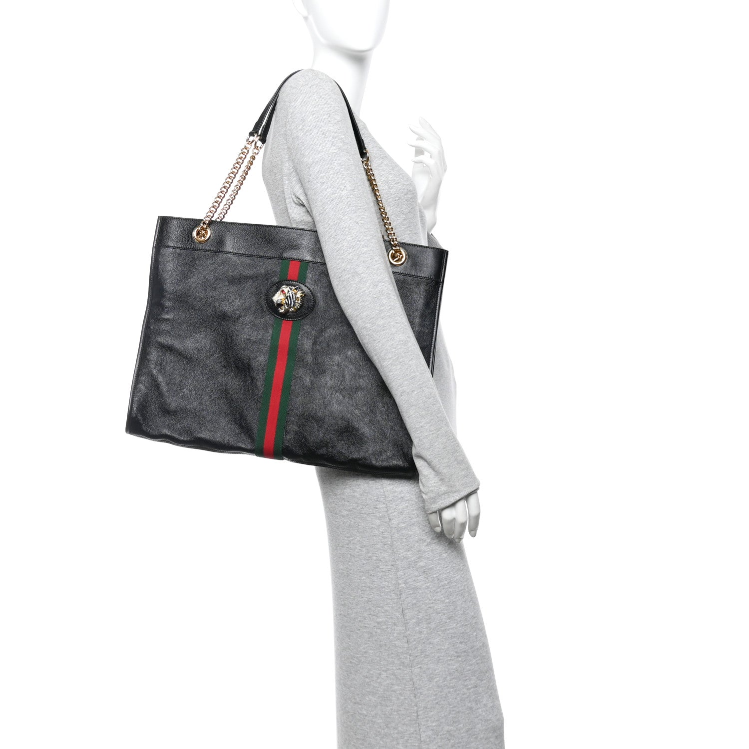 Calfskin Large Rajah Chain Tote Black