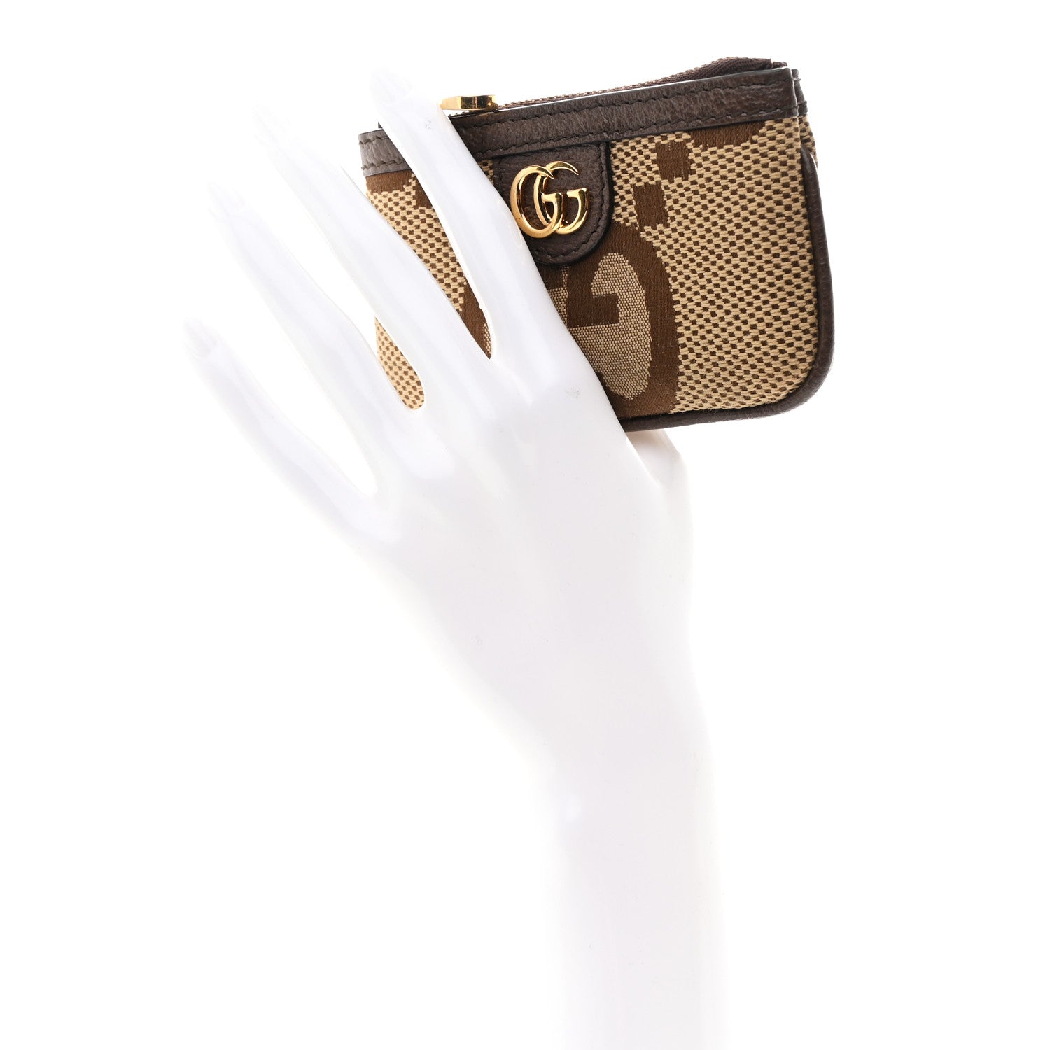 Monogram Jumbo GG Textured Dollar Calfskin Ophidia Key Case Camel Ebony New Acero