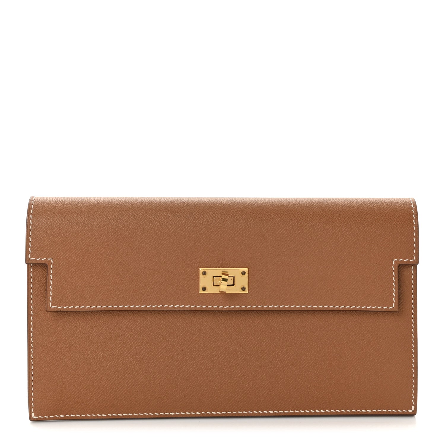 Madame Calfskin Kelly Pocket Long Wallet Gold