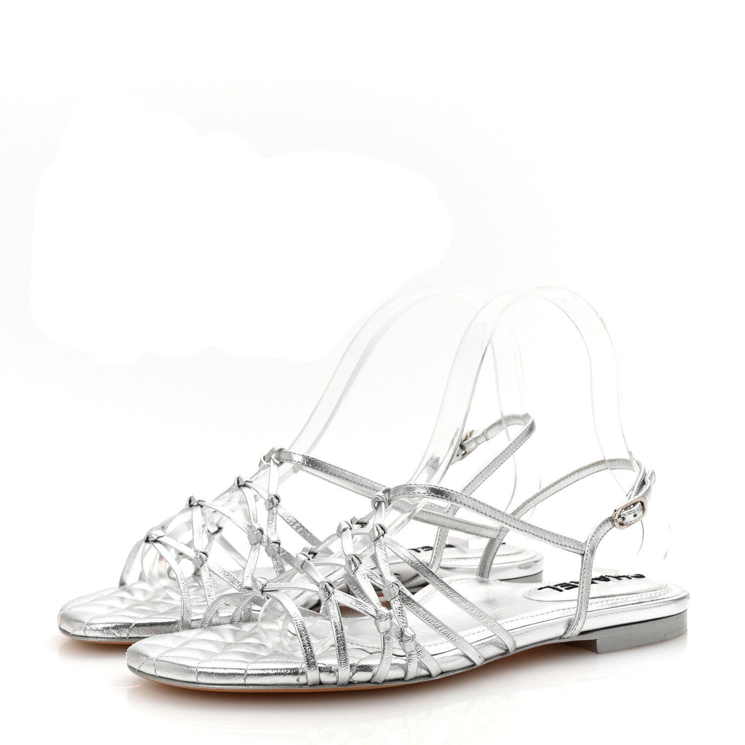 Laminated Lambskin CC Sandals 38 Silver