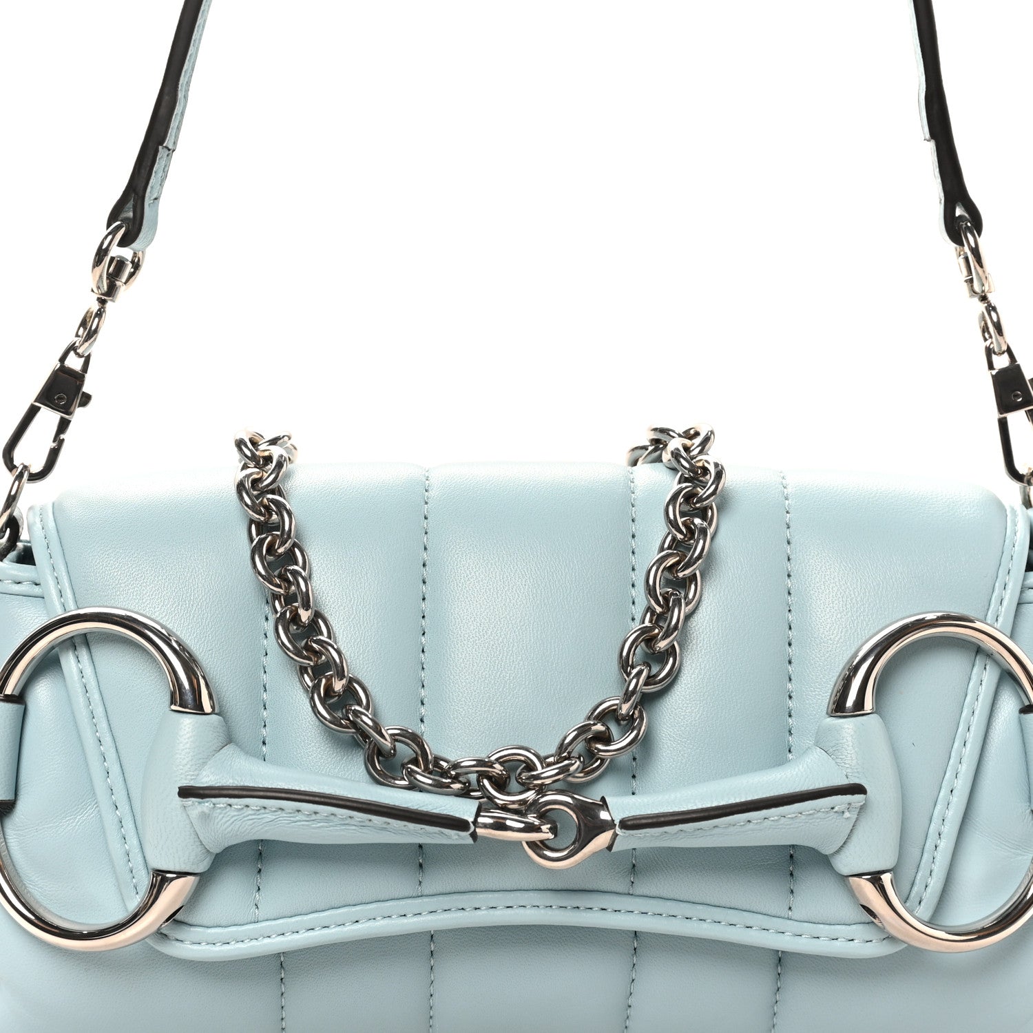 Nappa Vertical Matelasse Medium Maxi Horsebit Chain Shoulder Bag Crystal Snow