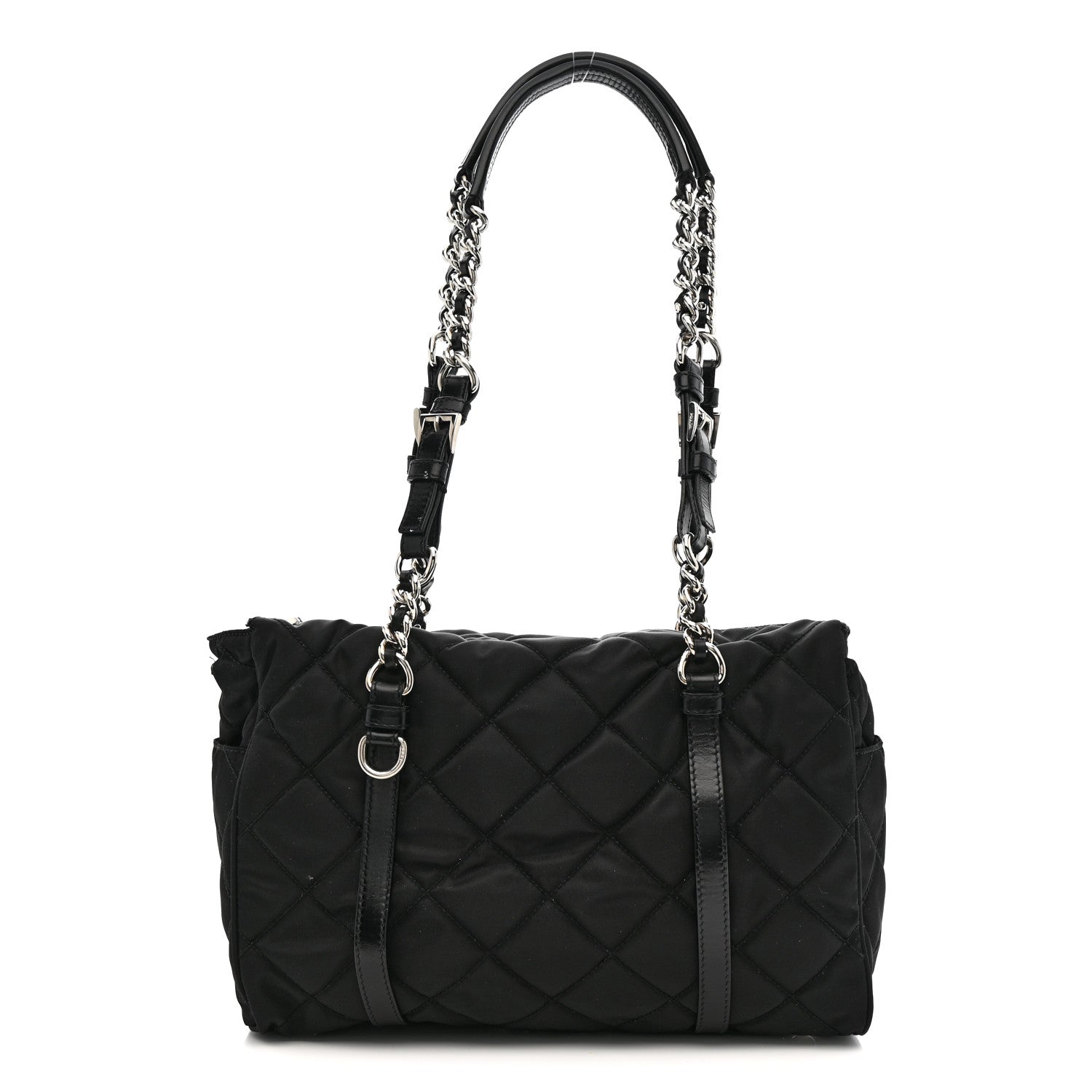 Nylon Tessuto Quilted Chain Shoulder Bag Black