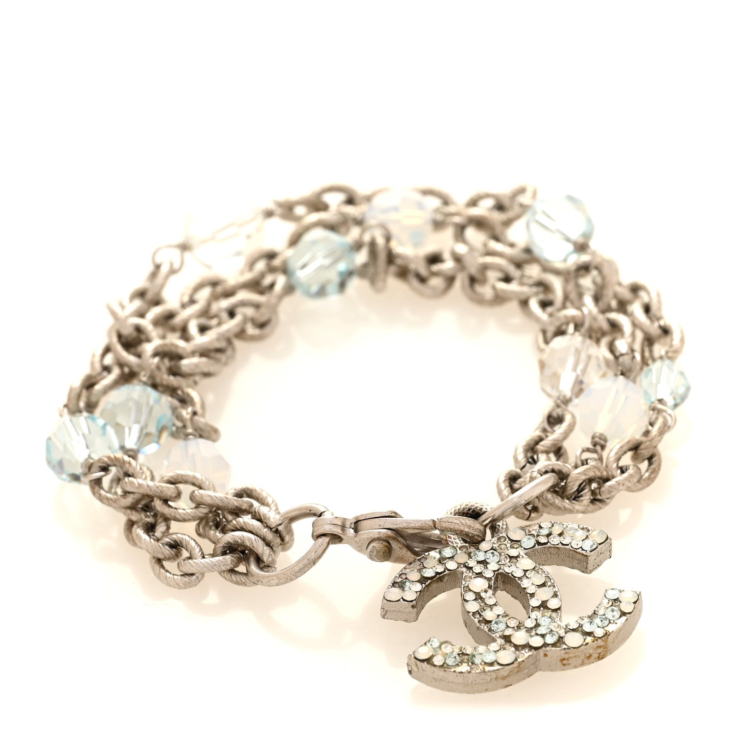 Metal Bead Crystal CC Charm Bracelet Silver