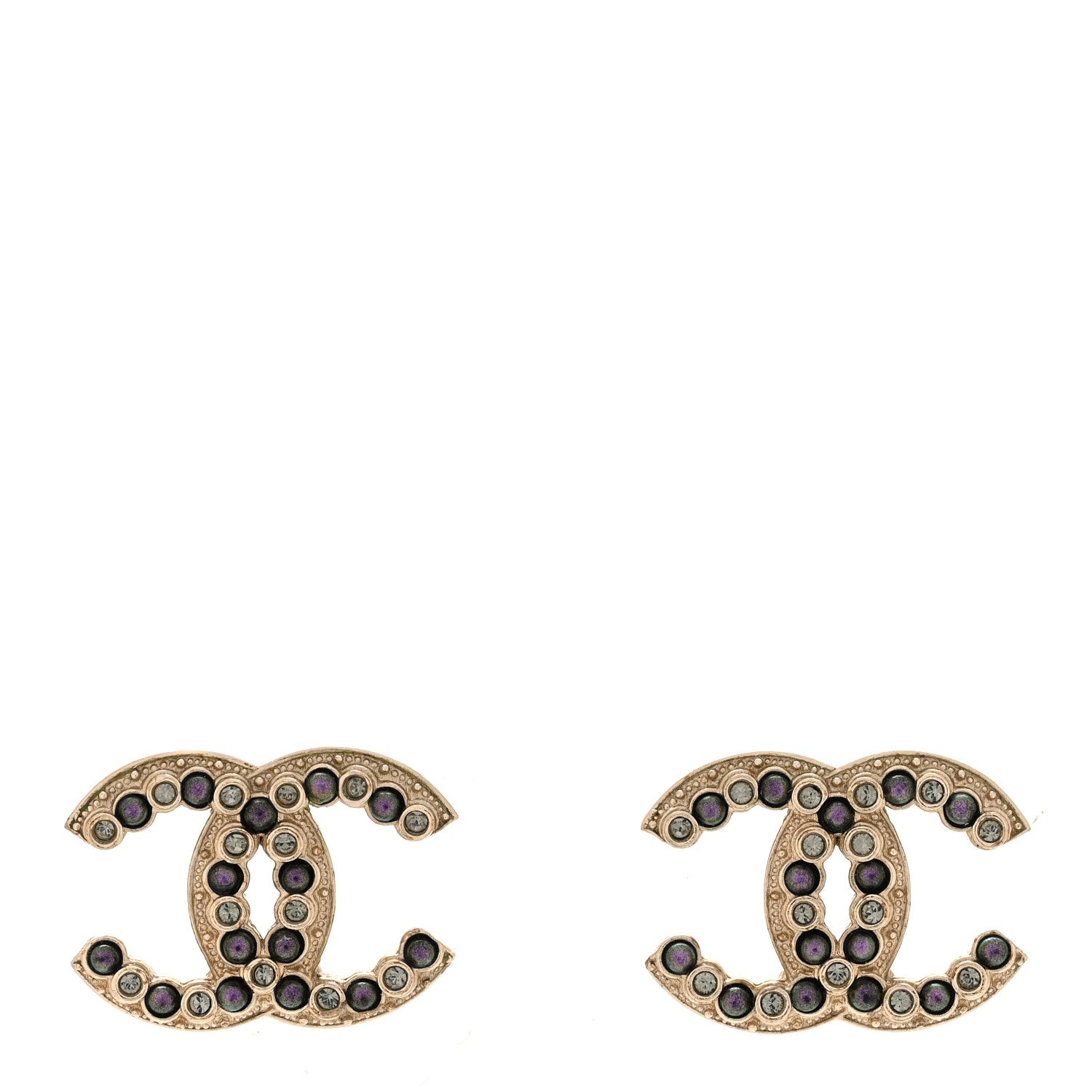 Crystal Pearl CC Earrings Gold Purple