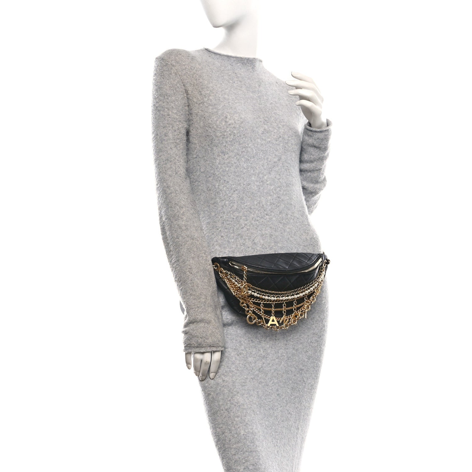 Lambskin Quilted All About Chains Waist Belt Bag Black