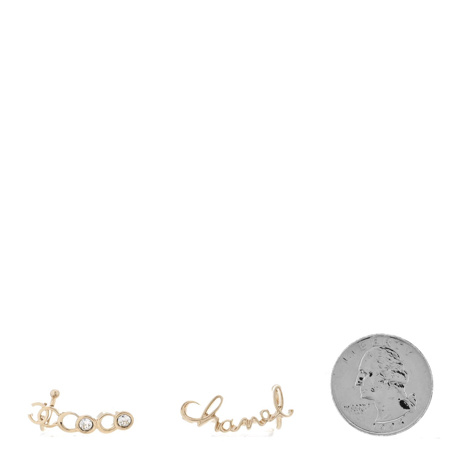 Metal Crystal Coco Script CC Climber Earrings Gold