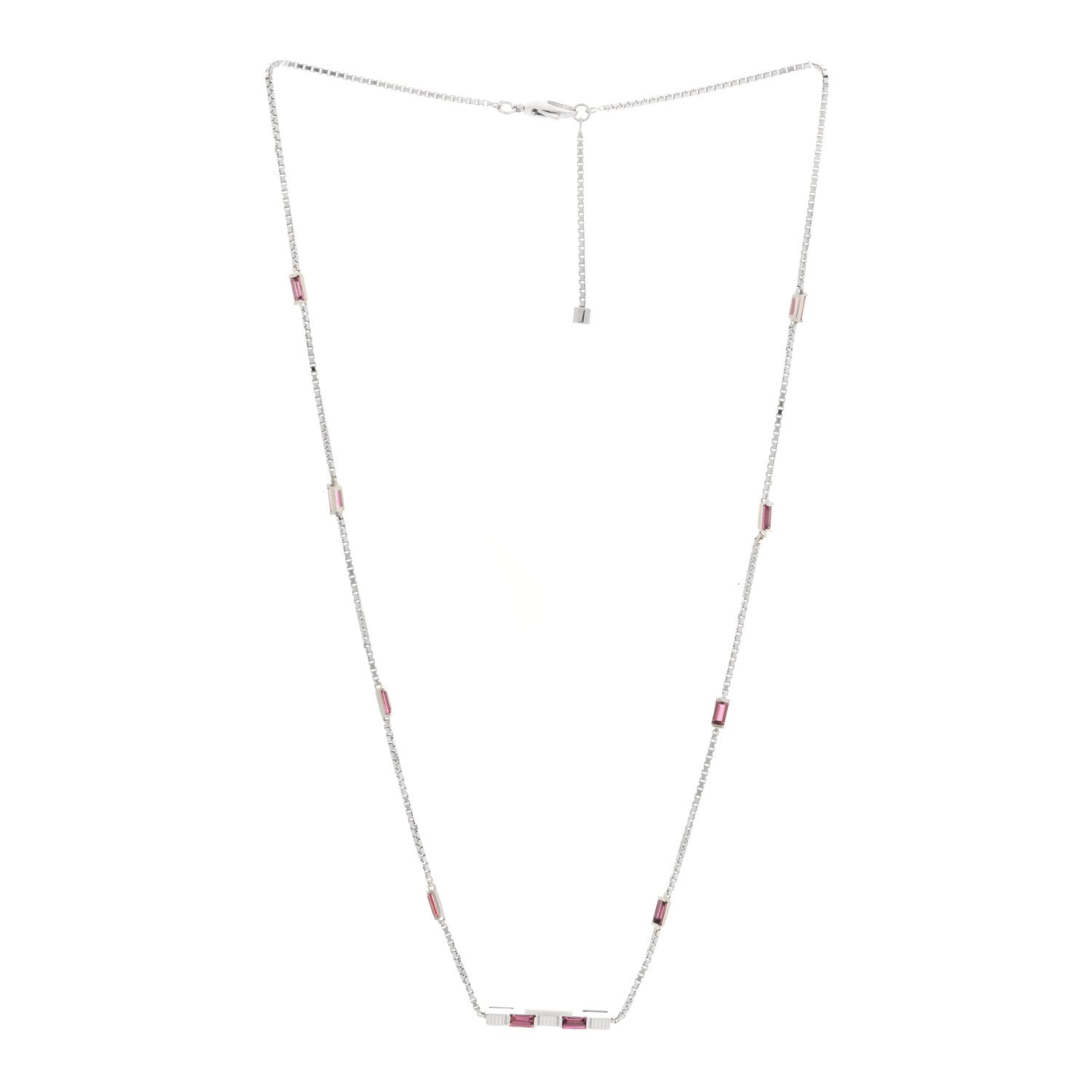 18K White Gold Pink Tourmaline Link to Love Bar Necklace