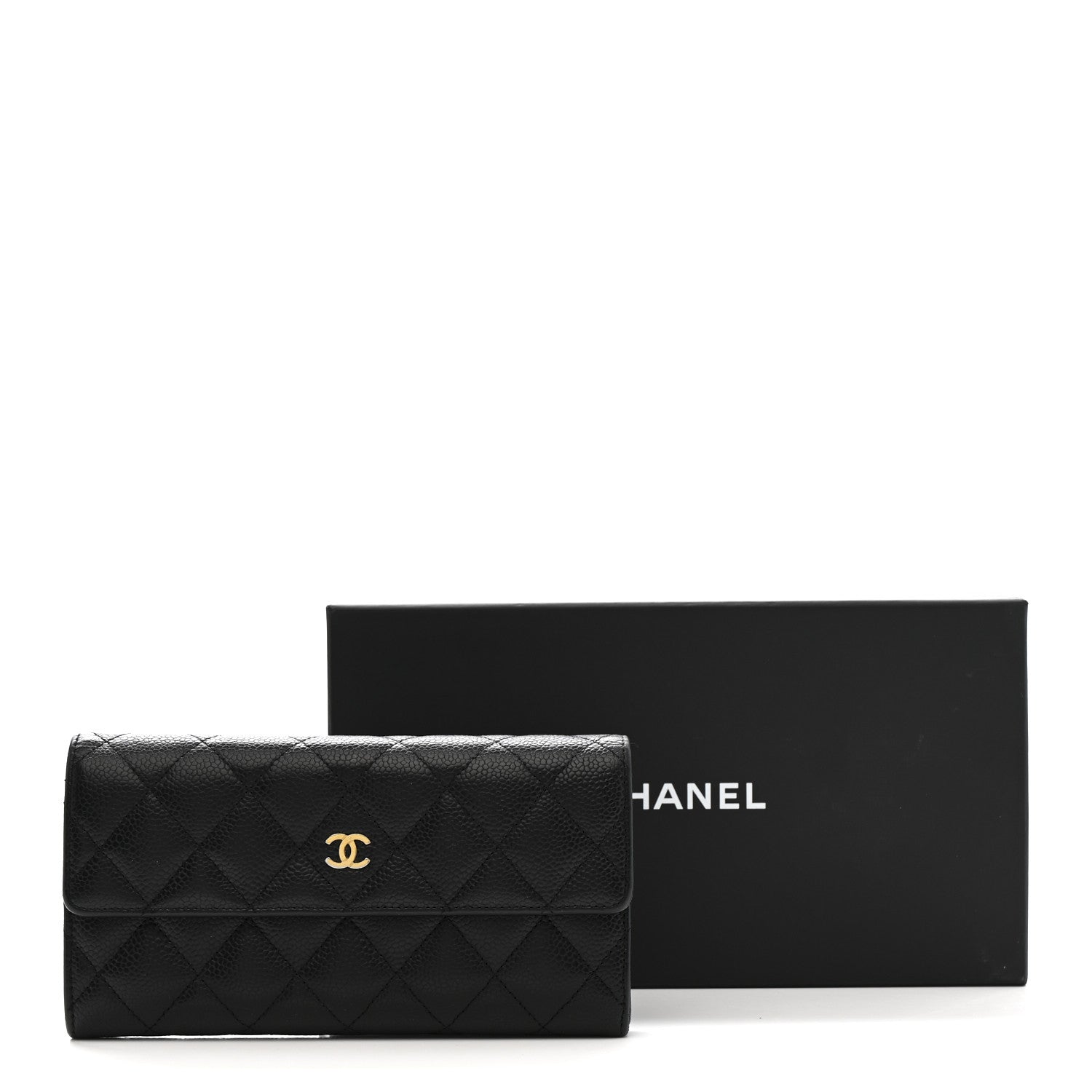 Caviar Quilted Large Gusset Flap Wallet Black