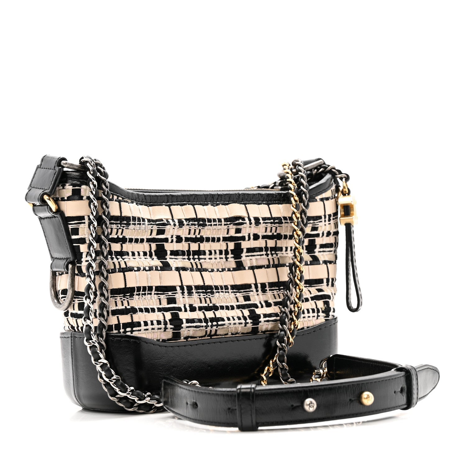 Tweed Calfskin Calfskin Small Gabrielle Hobo Black Light Beige
