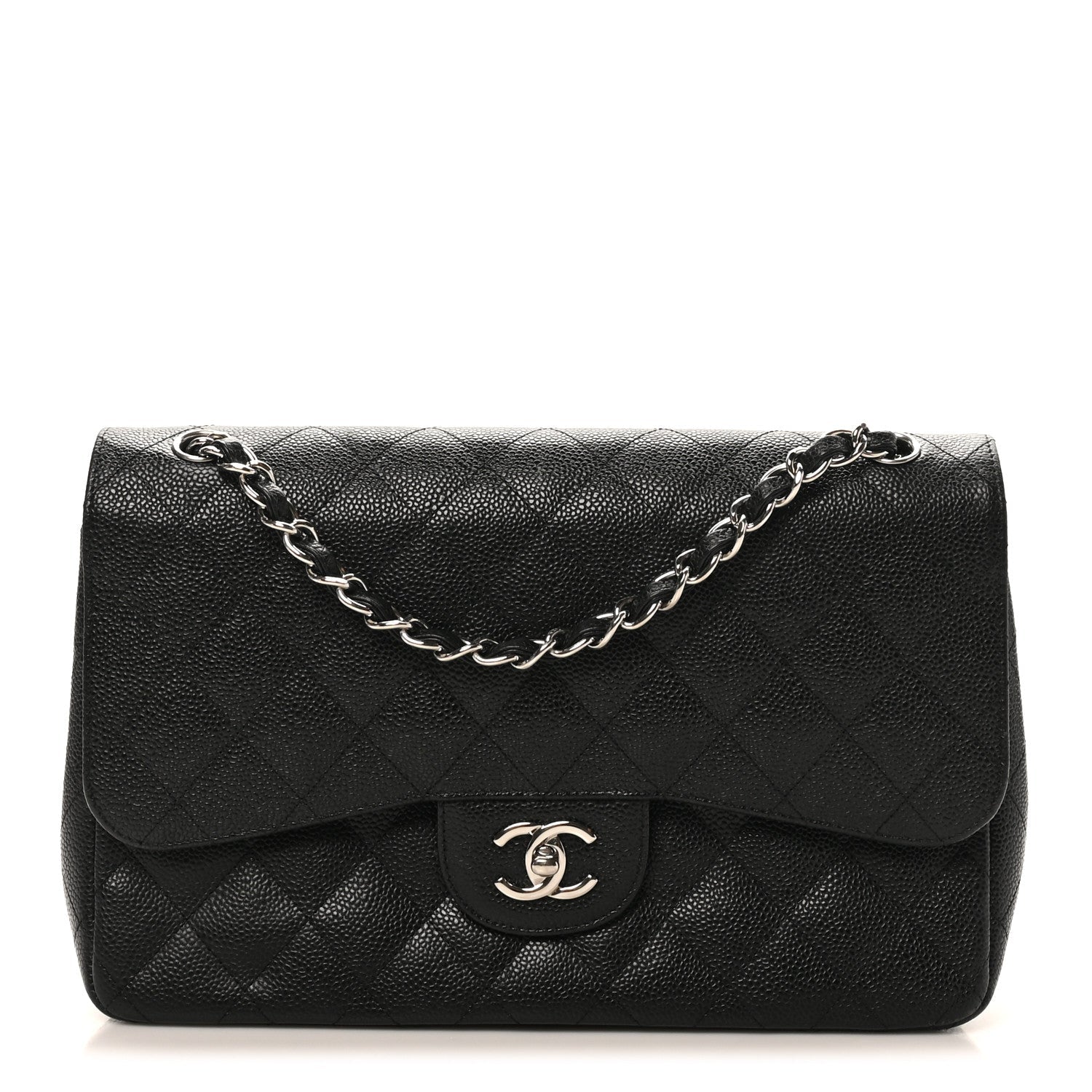 Caviar Quilted Jumbo Double Flap Black