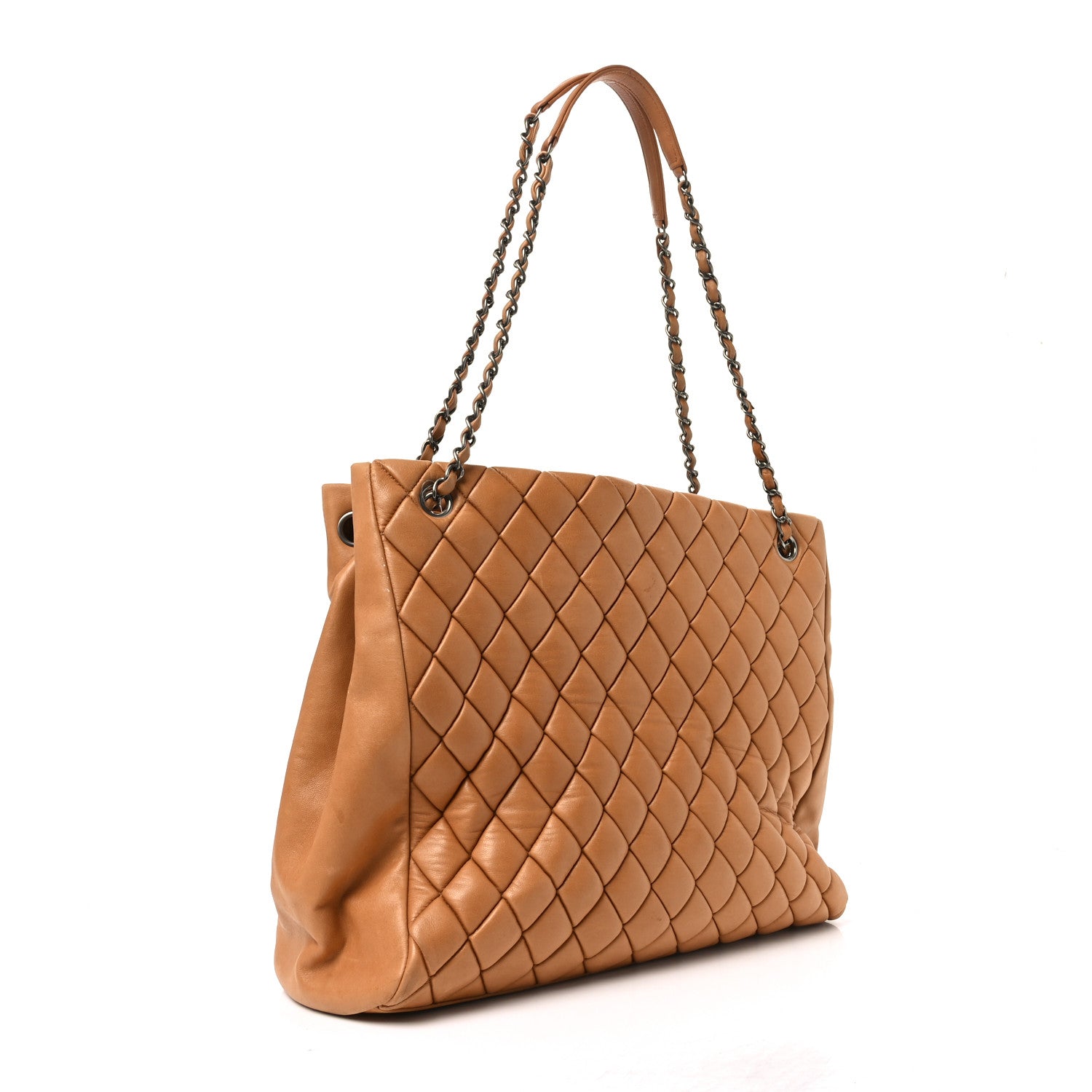Lambskin Quilted Medium New Bubble North South Tote Light Brown