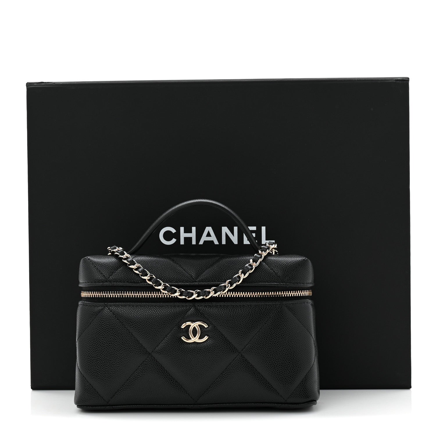 Caviar Quilted Top Handle Slim Vanity With Chain Black