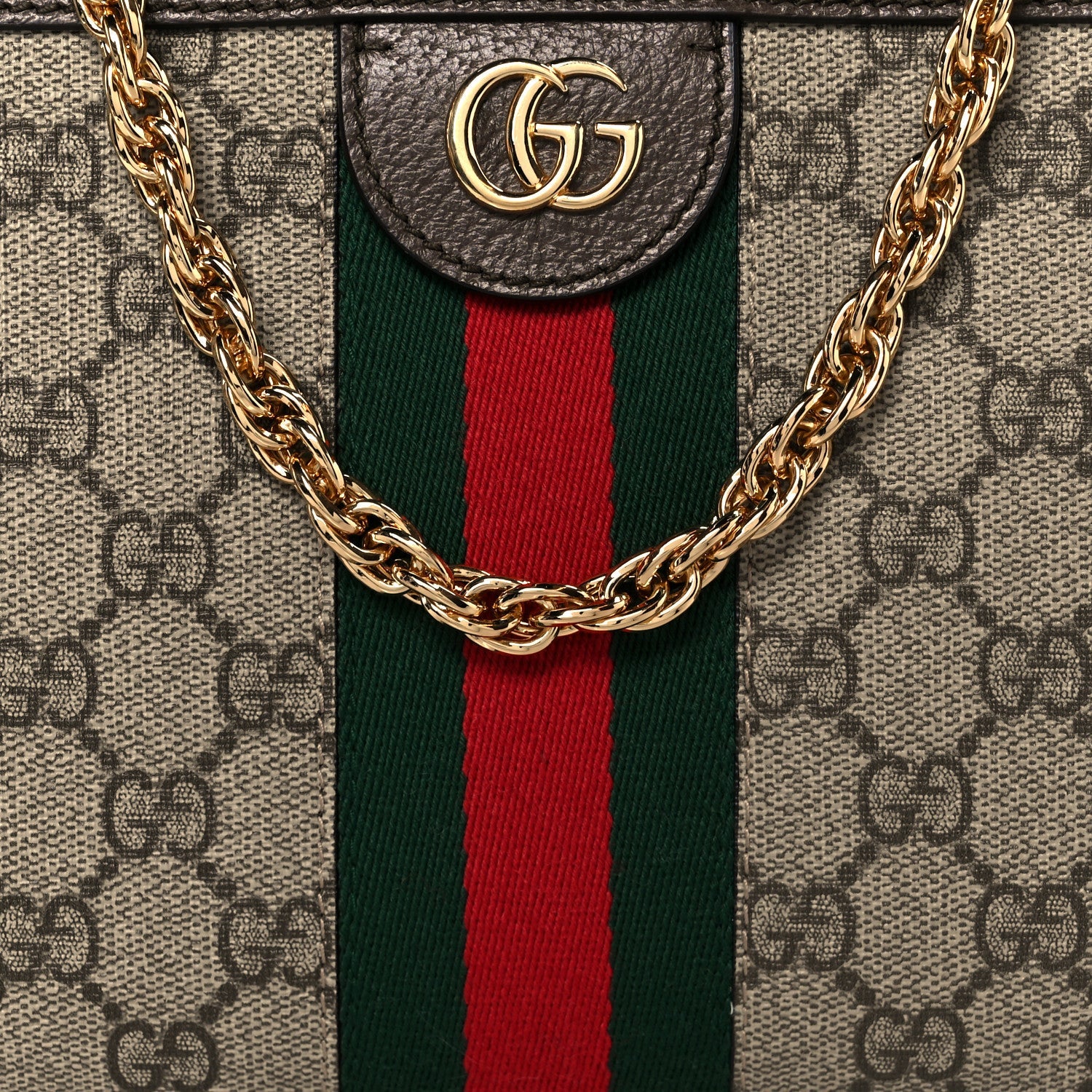 GG Supreme Monogram Web Small Ophidia Chain Shoulder Bag Brown