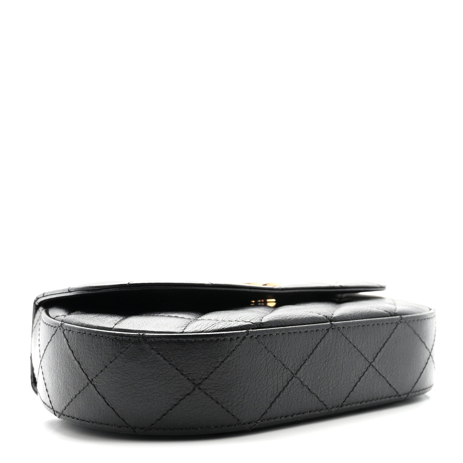 Shiny Aged Calfskin Quilted Top Handle Clutch With Chain Black