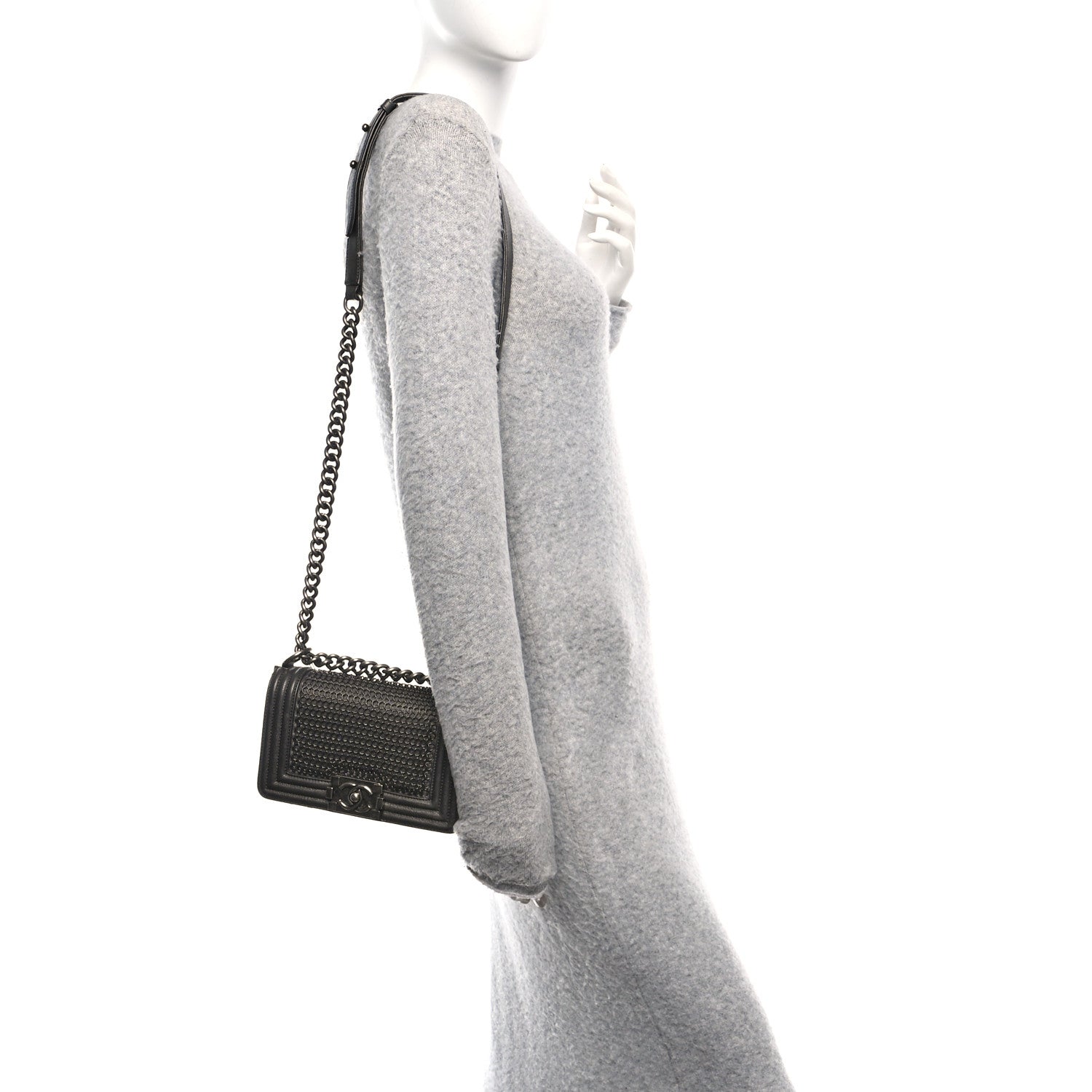 Goatskin Quilted Small Chain Mail Boy Flap Grey