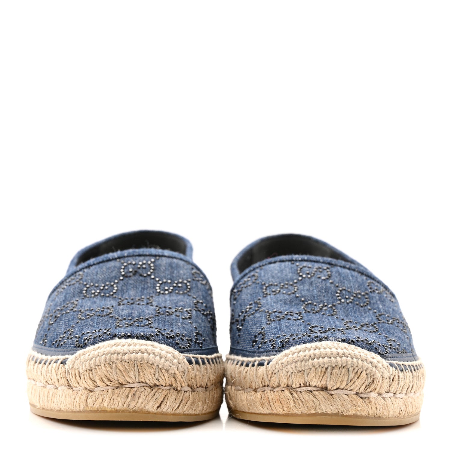 Denim Crystal GG Monogram Espadrilles 39 Blue