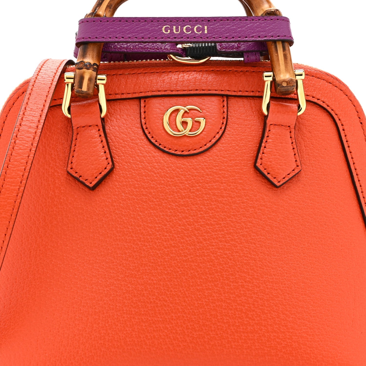 Textured Dollar Calfskin Mini Diana Dome Tote Bag Deep Orange Spicy Cyclamin