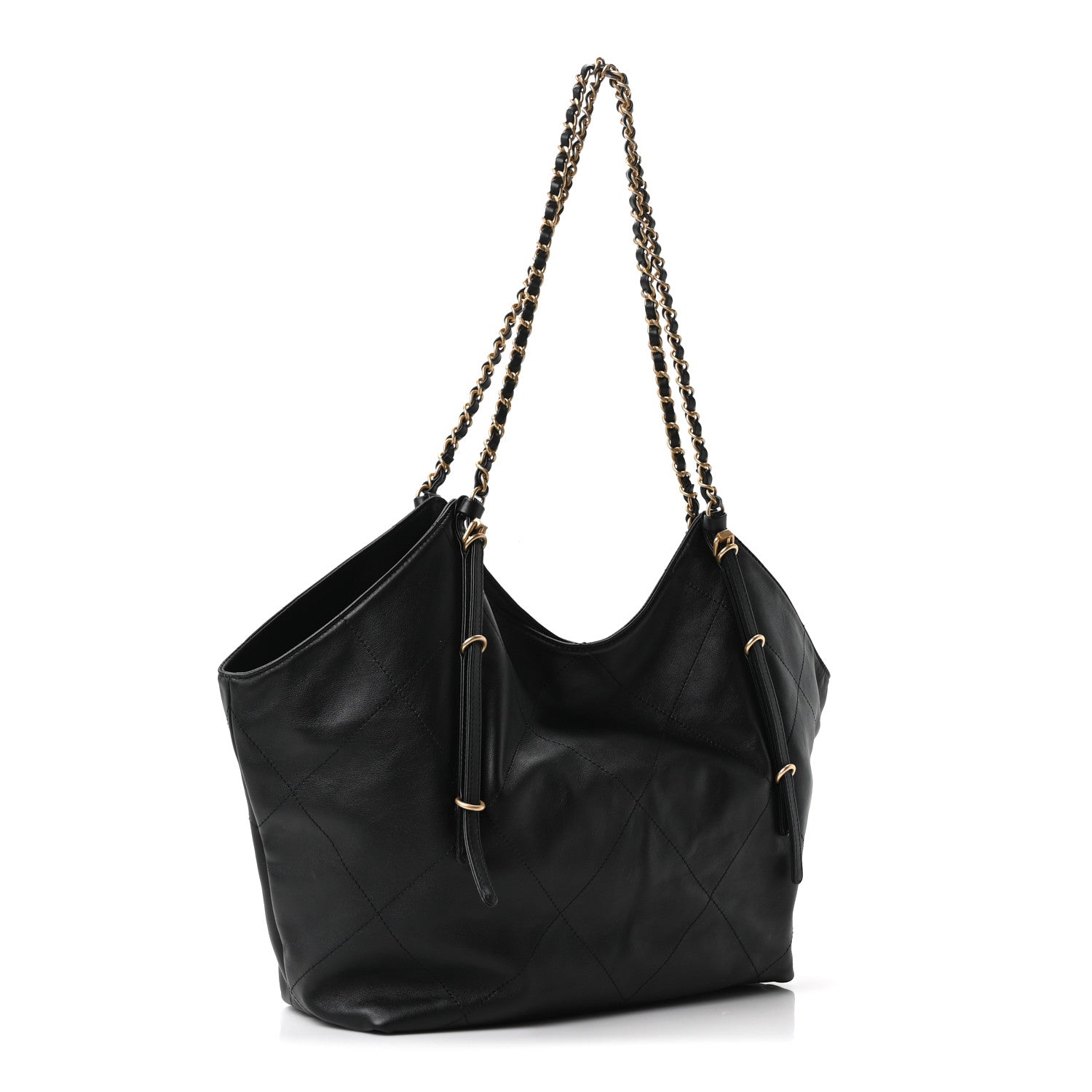 Calfskin Quilted Small Shopping Bag Black