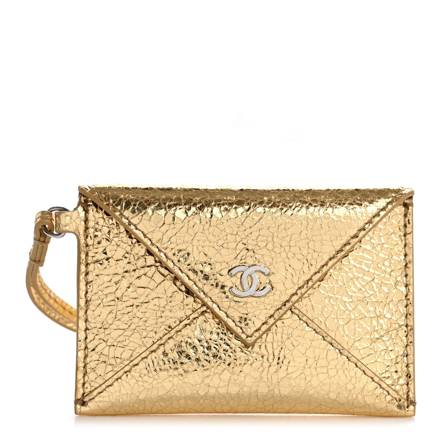 Metallic Lambskin Card Holder Bag Charm Gold