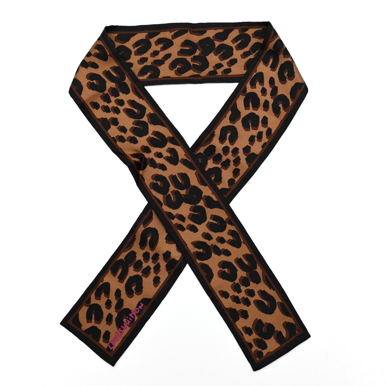 Silk Leopard Bandeau Scarf Marron