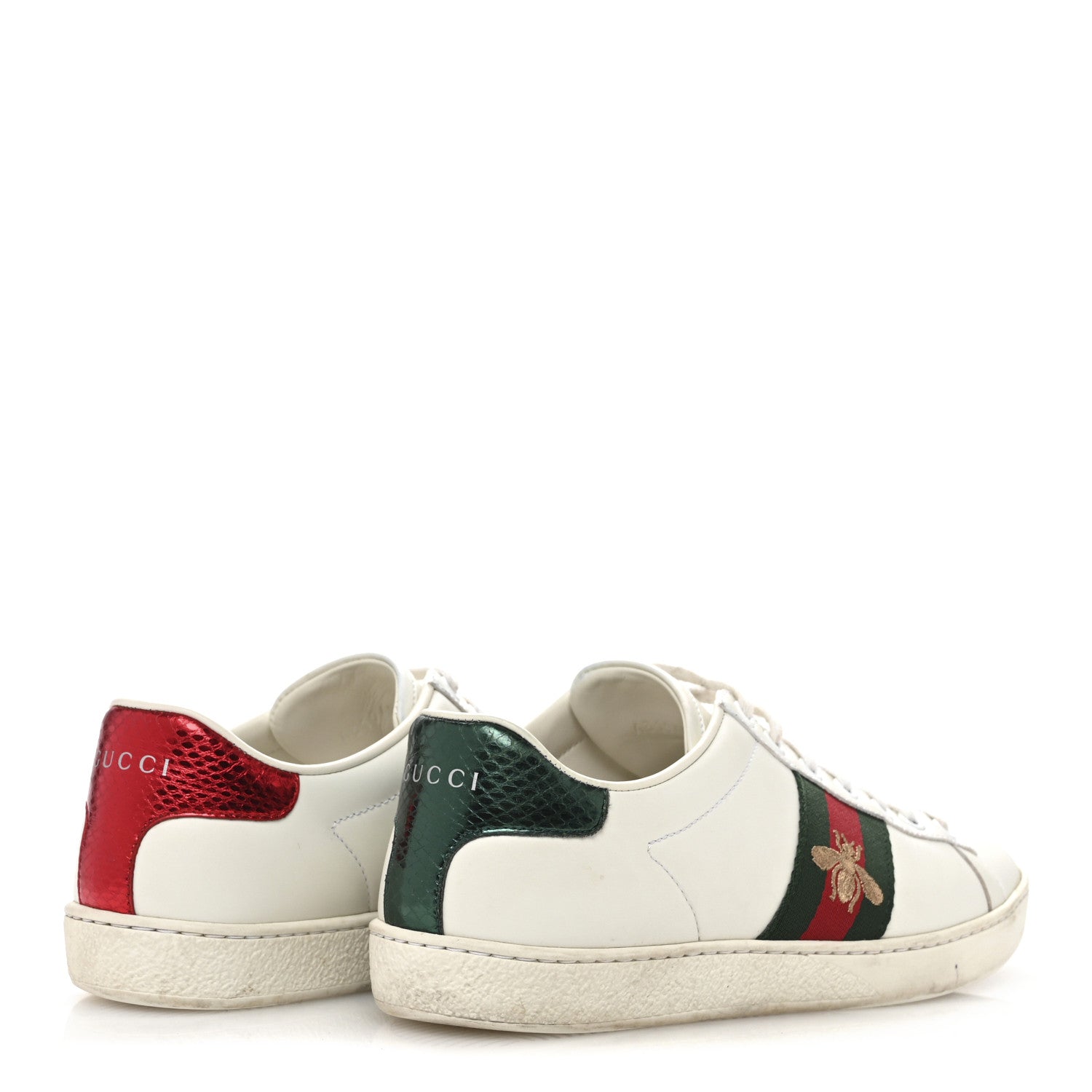 Calfskin Ayers Bee Embroidered Womens Ace Sneakers 36.5 White Green