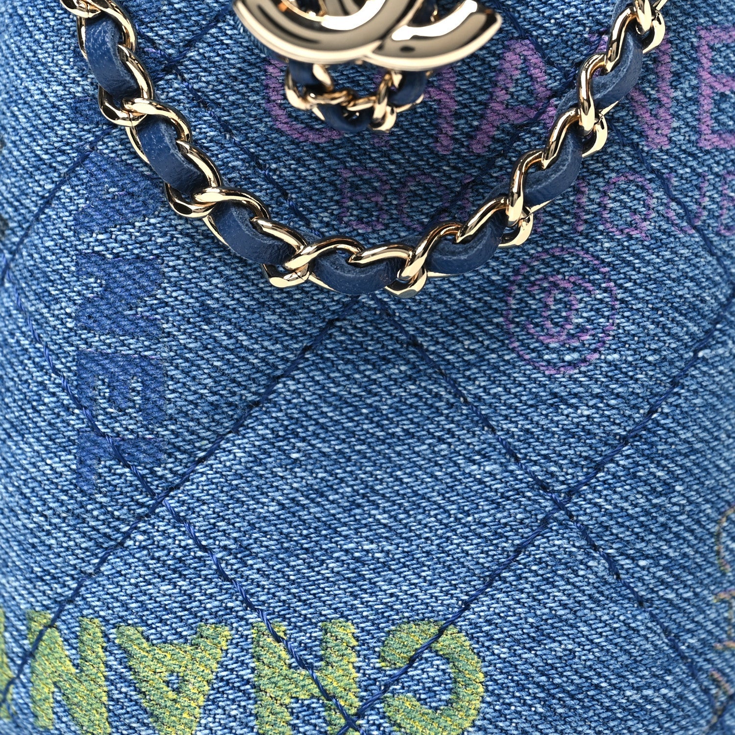 Denim Quilted Mood Mini Bucket With Chain Blue Multicolor