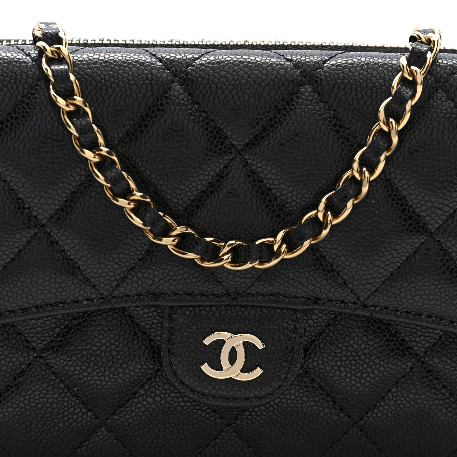Caviar Quilted Flap Phone Holder With Chain Black