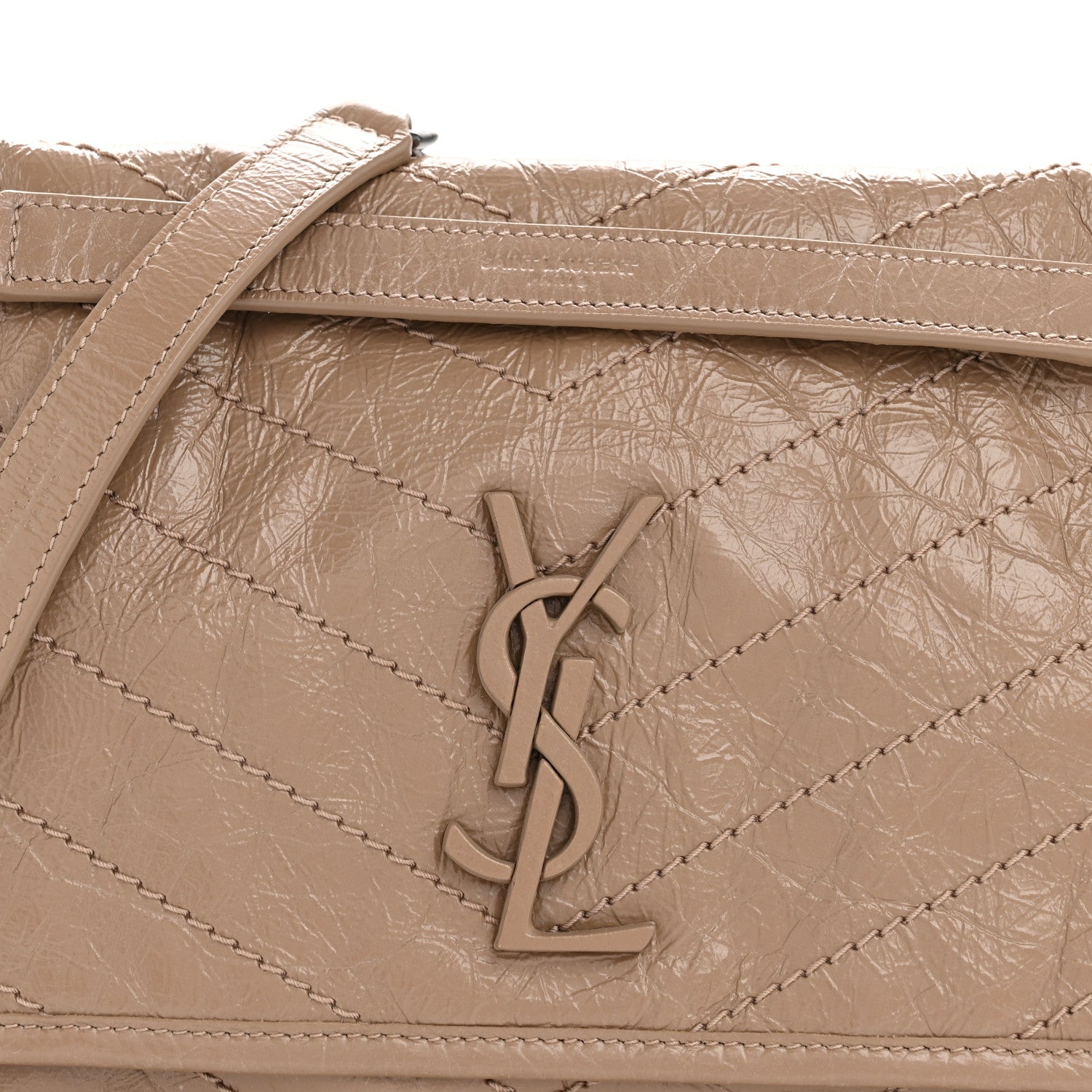 Crinkled Calfskin Matelasse Monogram Medium Niki Chain Satchel Light Taupe