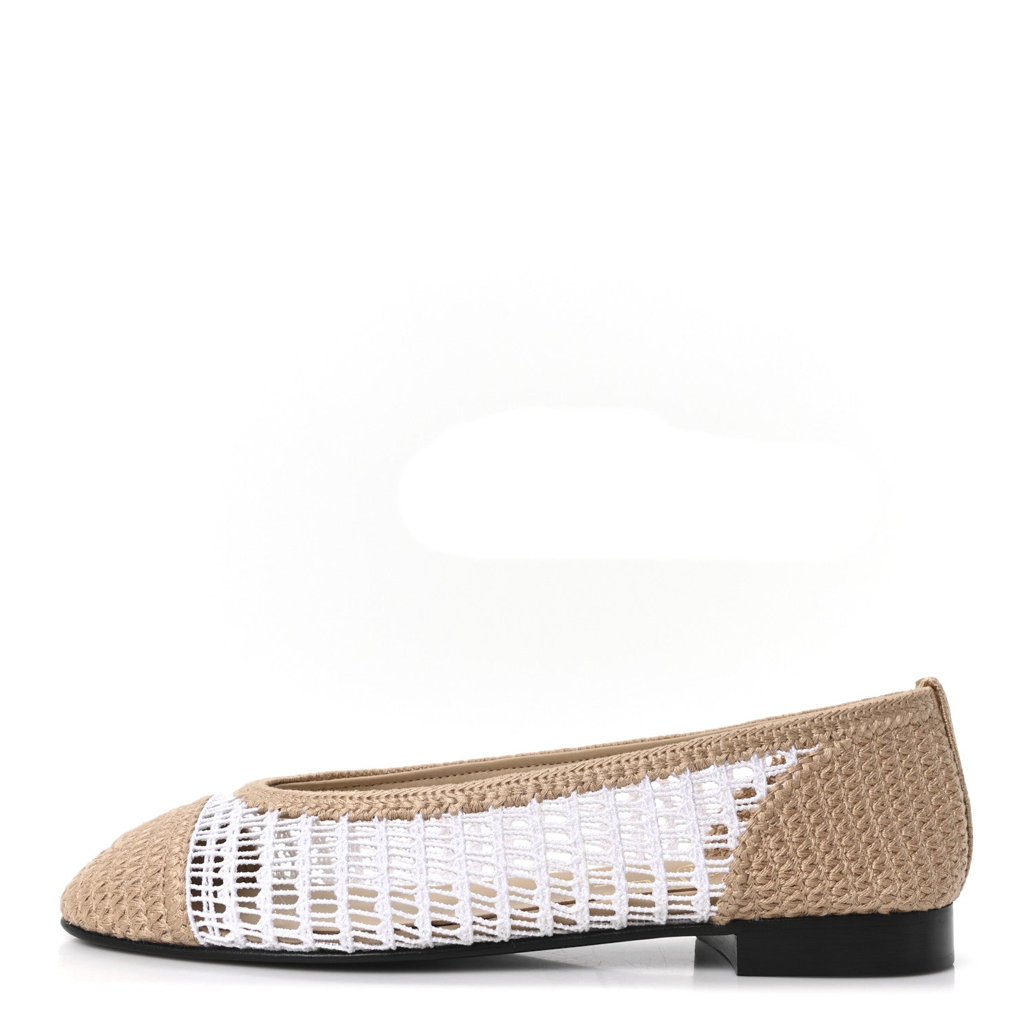 Raffia Cap Toe Ballerina Flats 37.5 White Beige